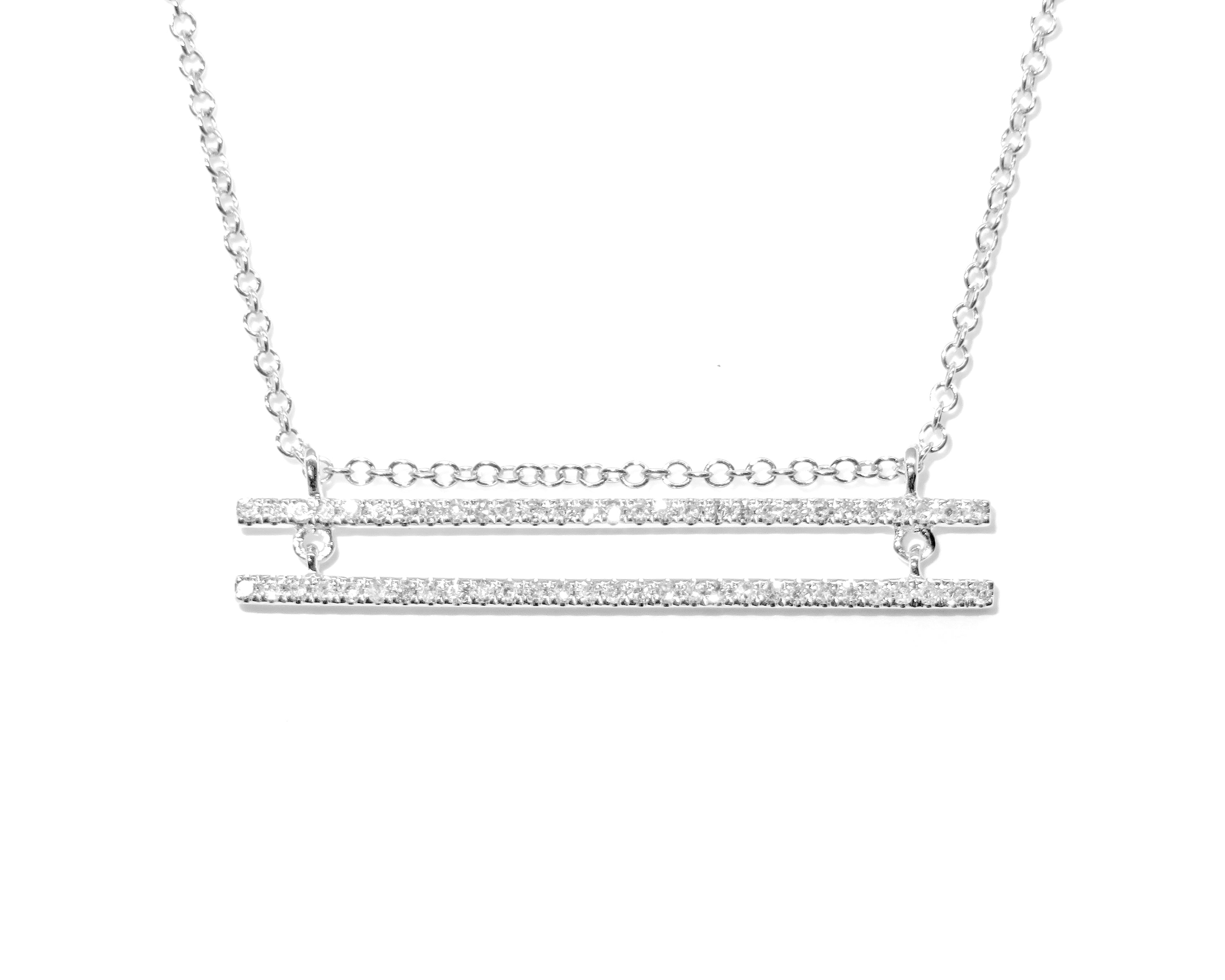 14K White Gold Diamond Double Bar Necklace