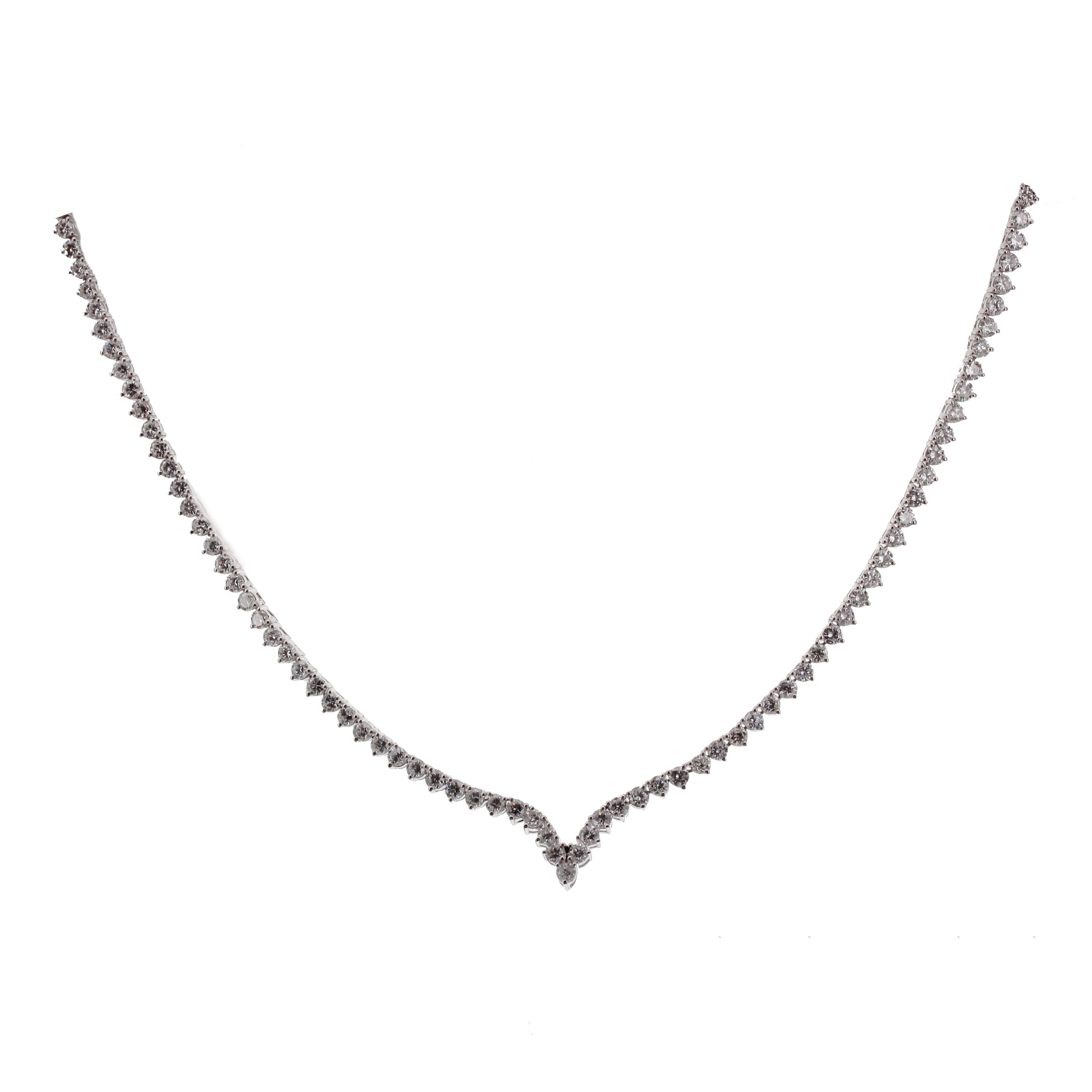 18k White Gold 3 Prong 16" Diamond Tennis Necklace