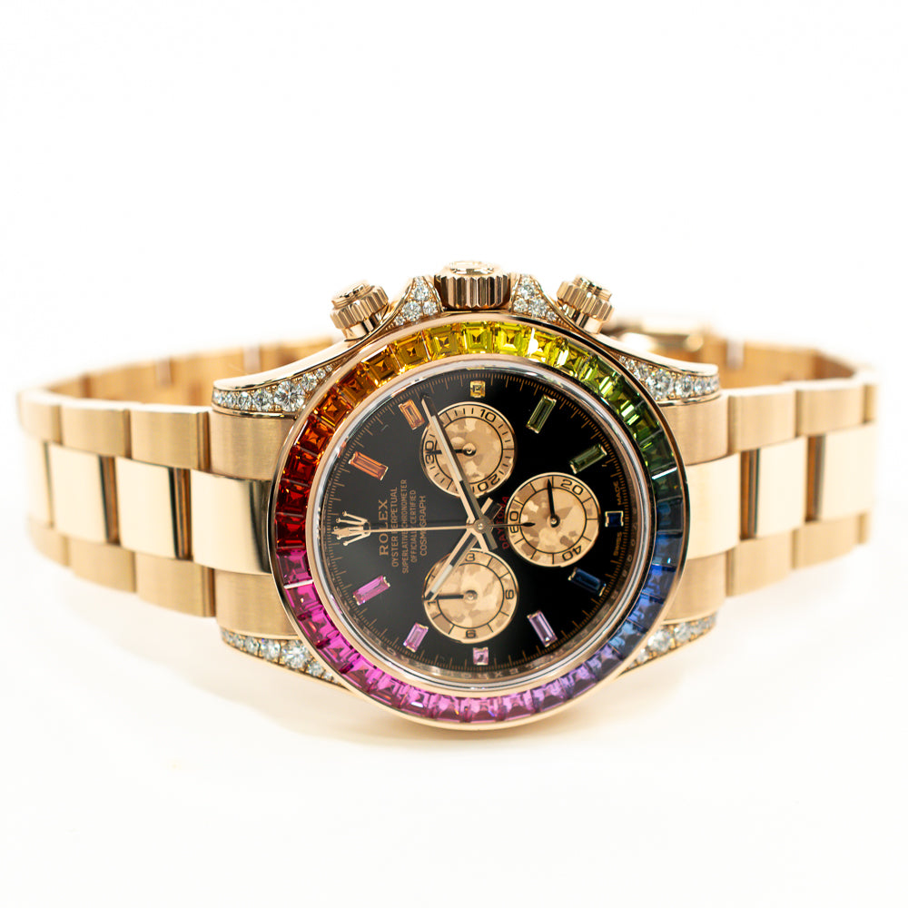 Daytona Rainbow Sapphire Bezel Diamond Lugs and Crown Rose Gold  116595RBOW