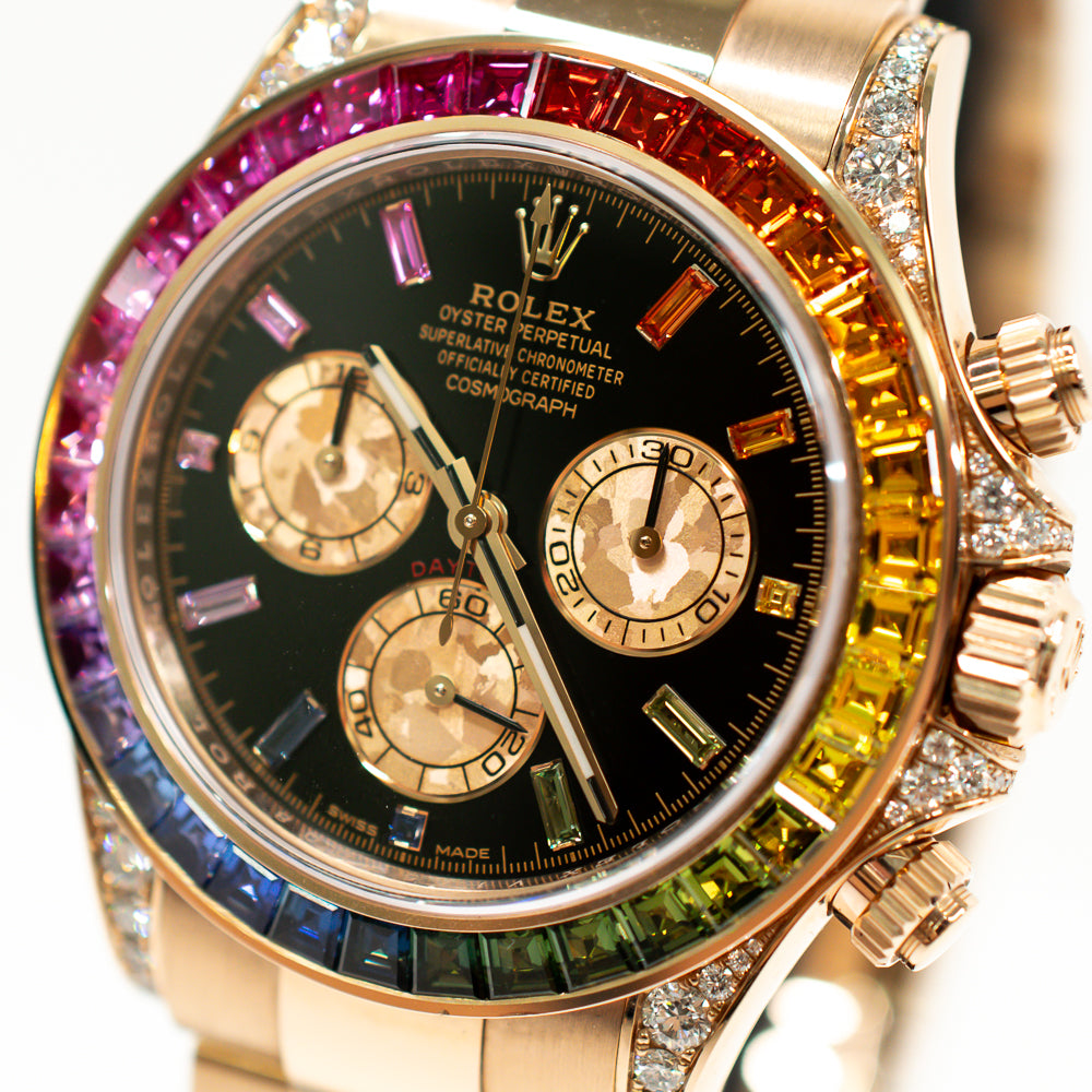 Daytona Rainbow Sapphire Bezel Diamond Lugs and Crown Rose Gold  116595RBOW