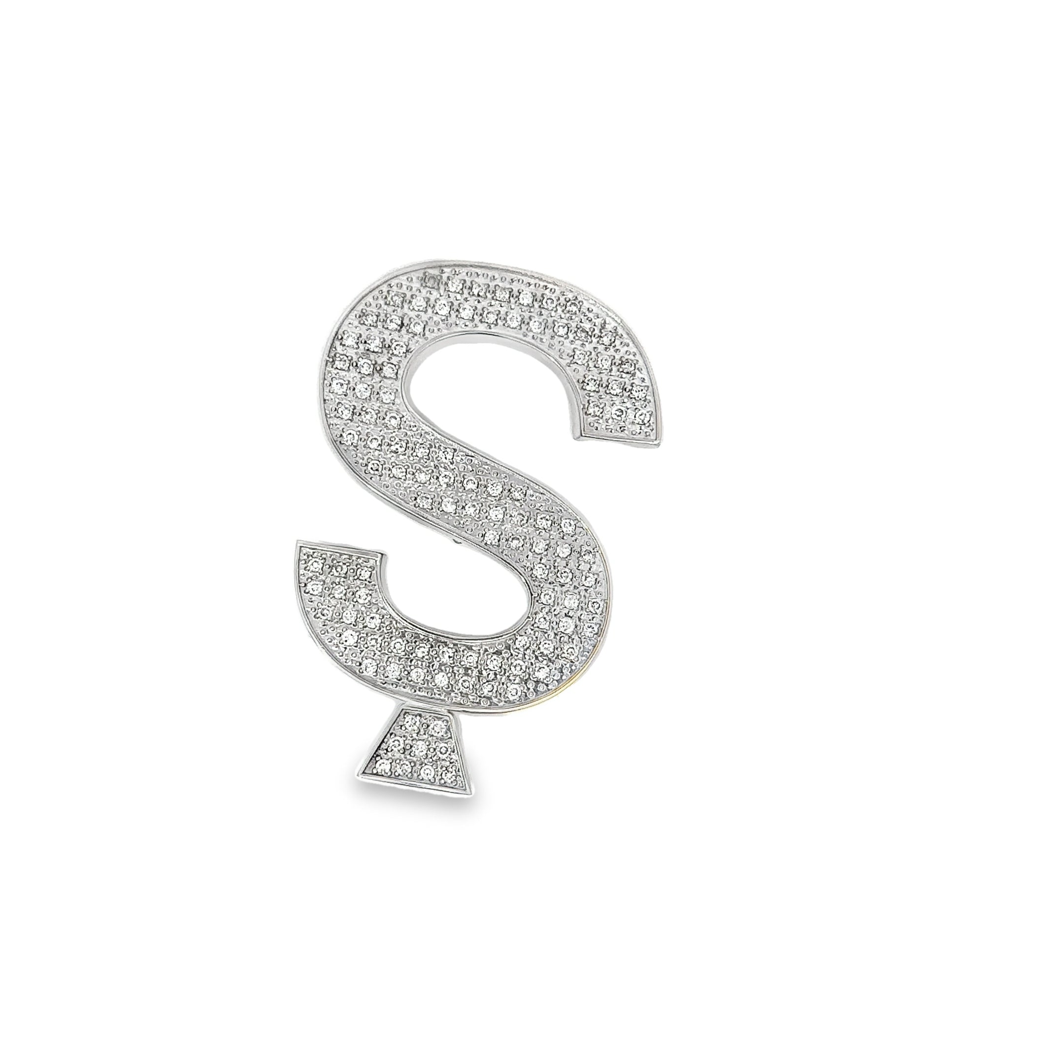 14k White Gold Diamond Letter "S" Pendant