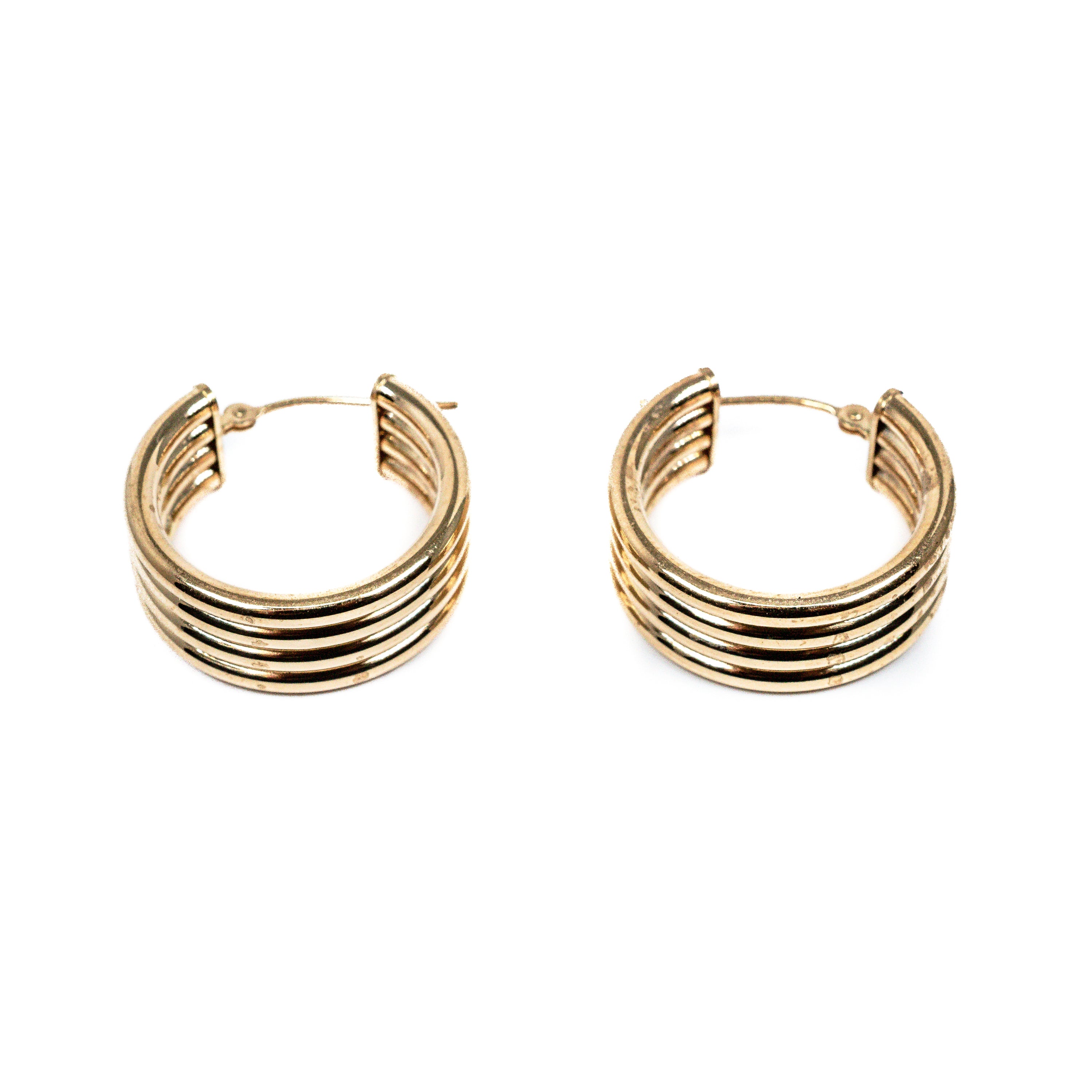 14kt Yellow Gold Three Row 20mm Hoop Earrings