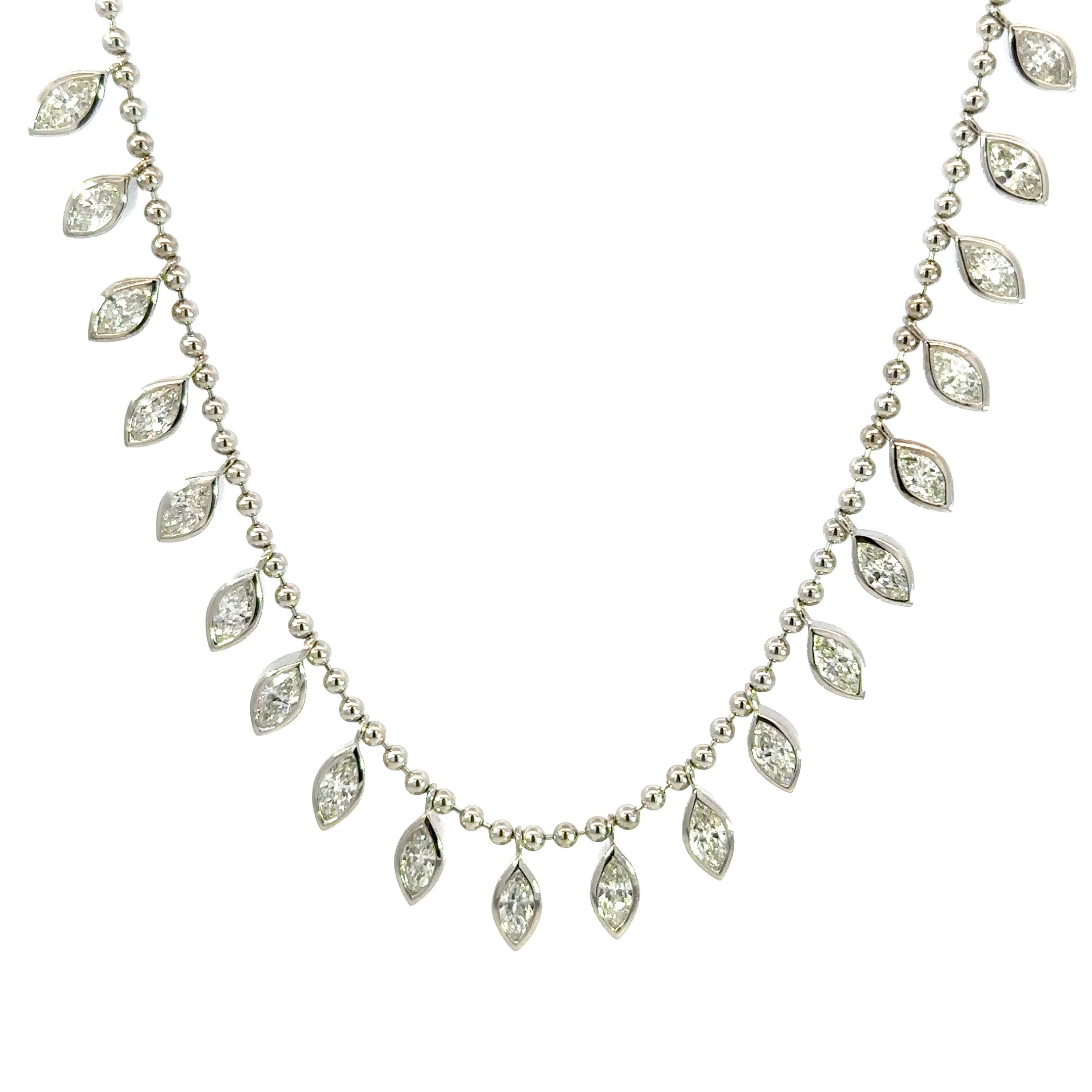 18kt White Gold Bezel-Set Marquise Diamond Station Necklace