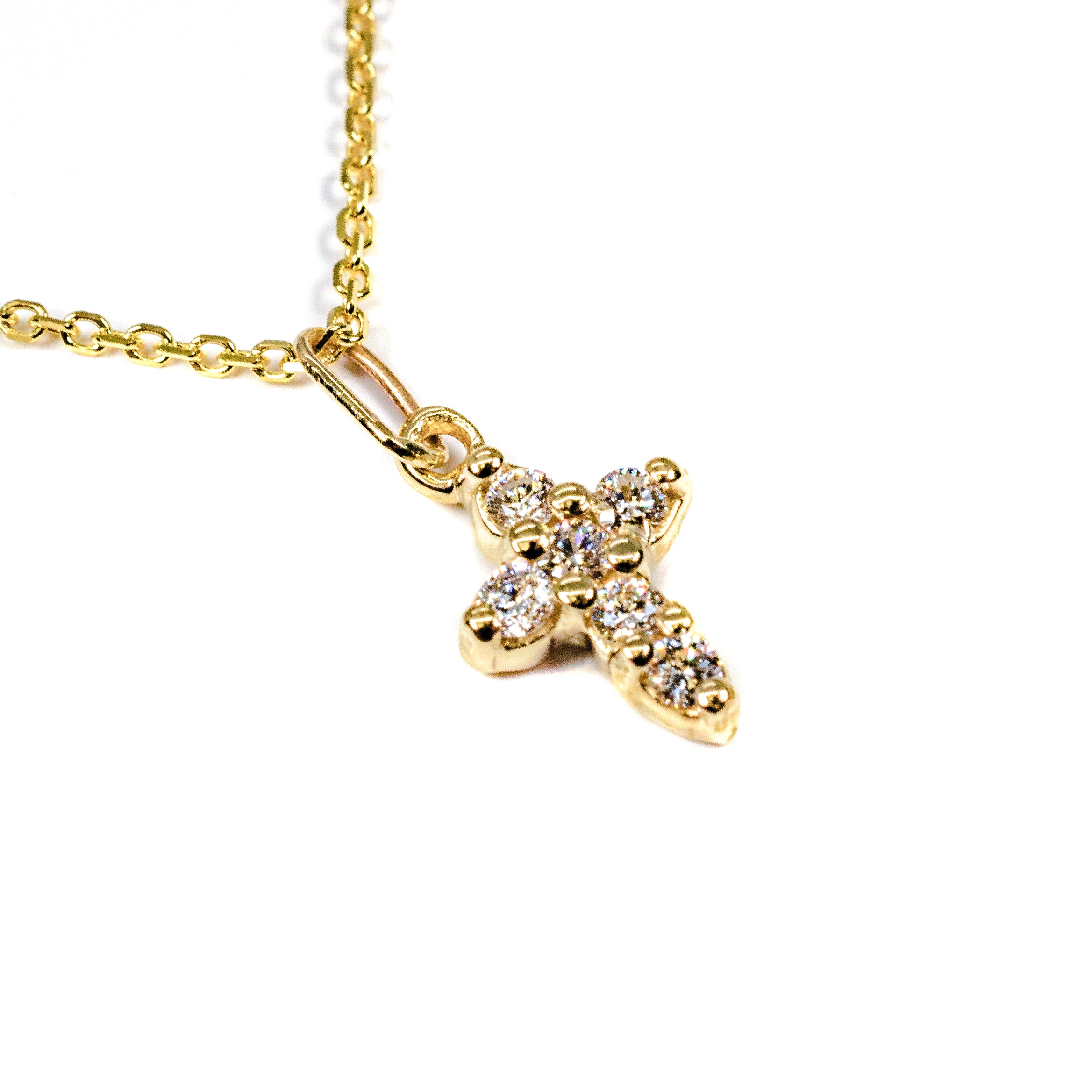 14kt Yellow Gold Small Diamond Cross 18" Necklace