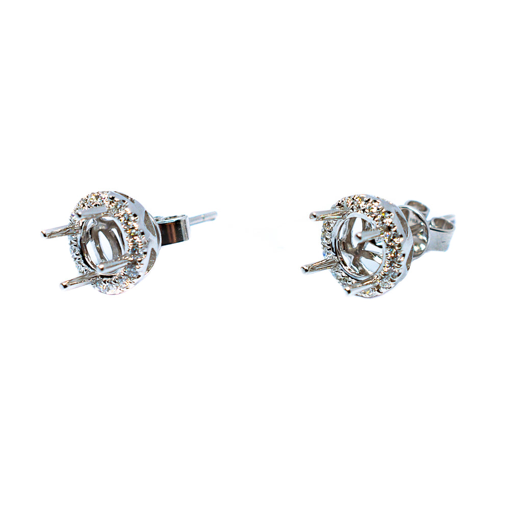 14kt White Gold Round Four Prong Semi Mount Earrings with Diamond Halo