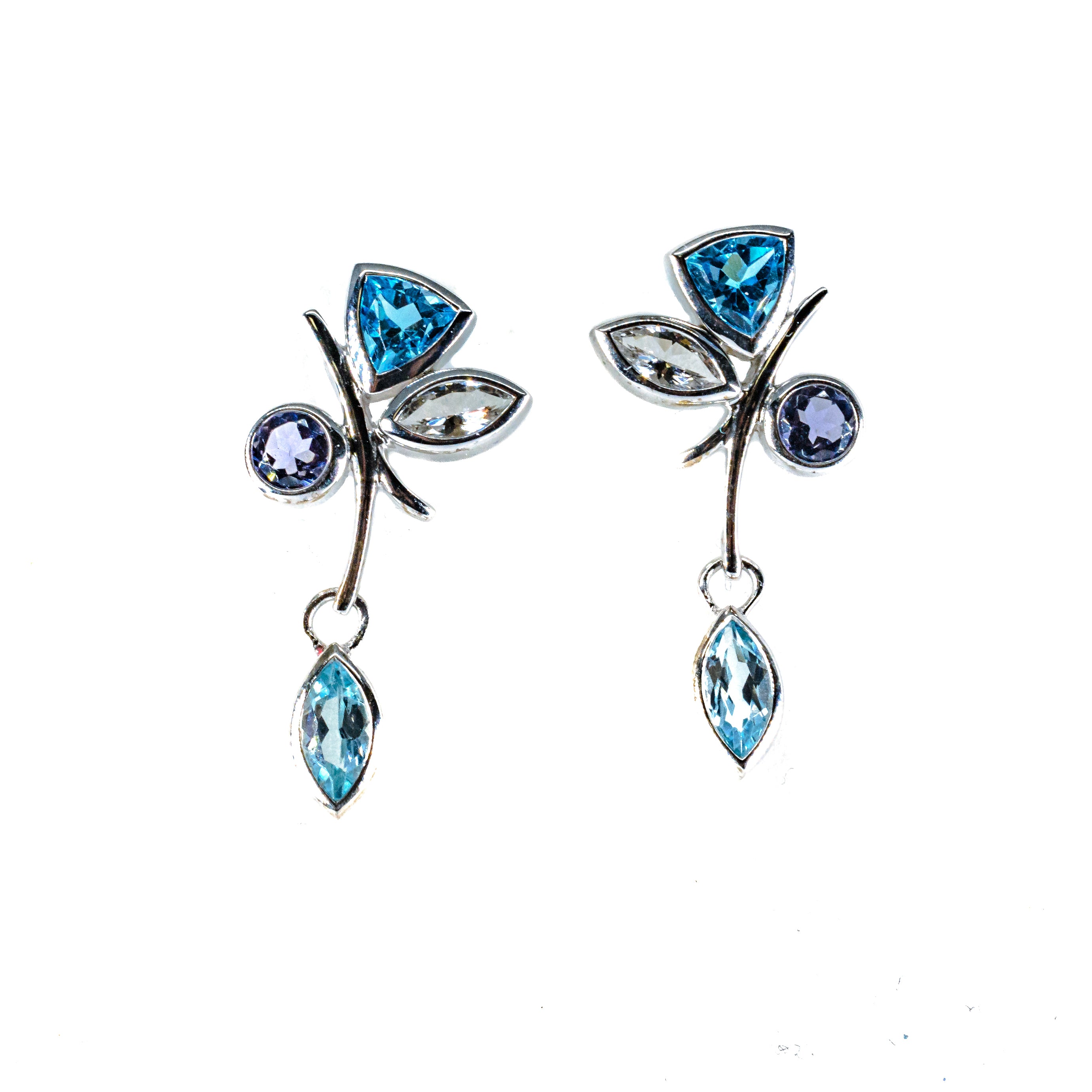 Silver Dangle Petals with Blue-White Topaz and Iolite