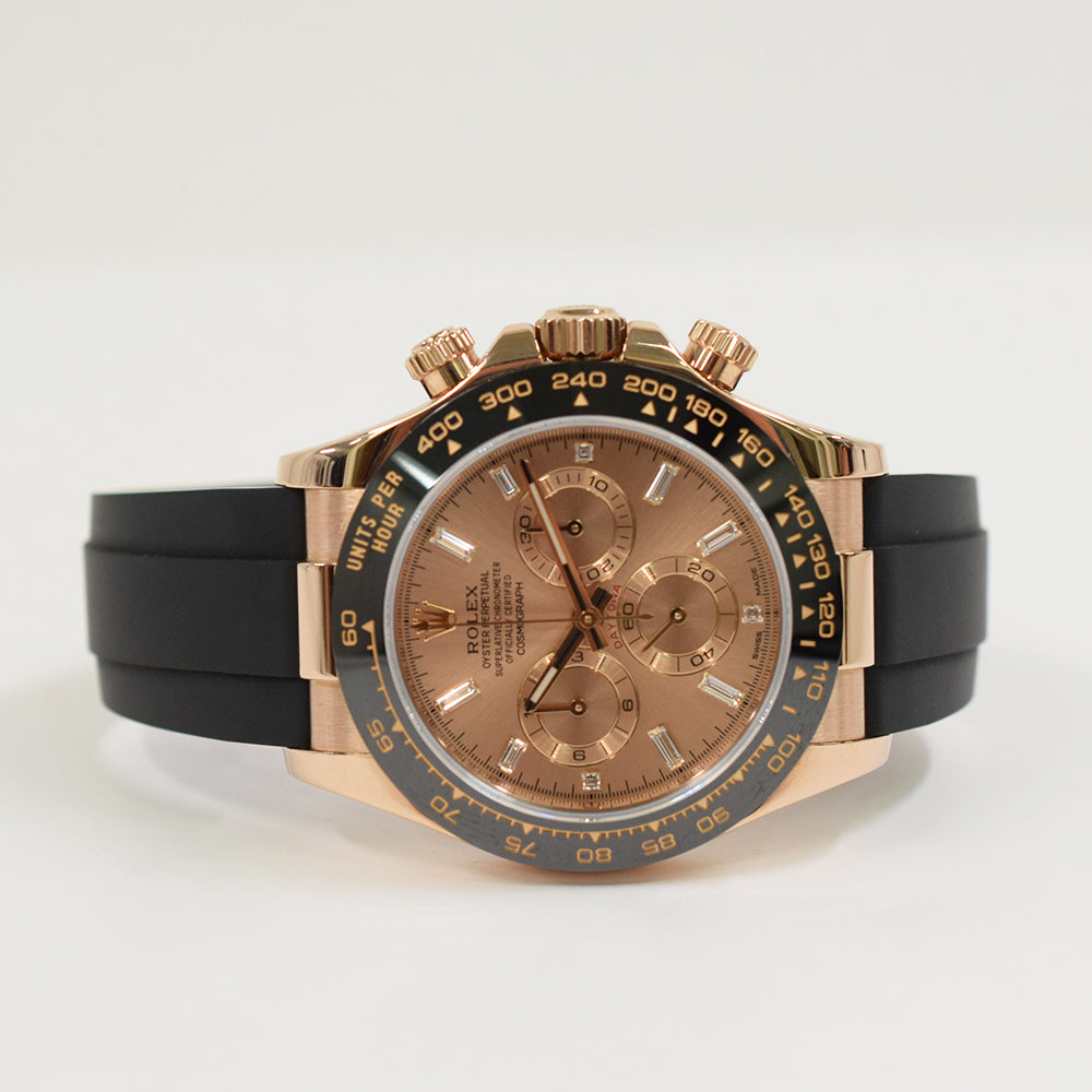 Daytona Rose Gold Black Ceramic Bezel with Rubber Strap 116515LN