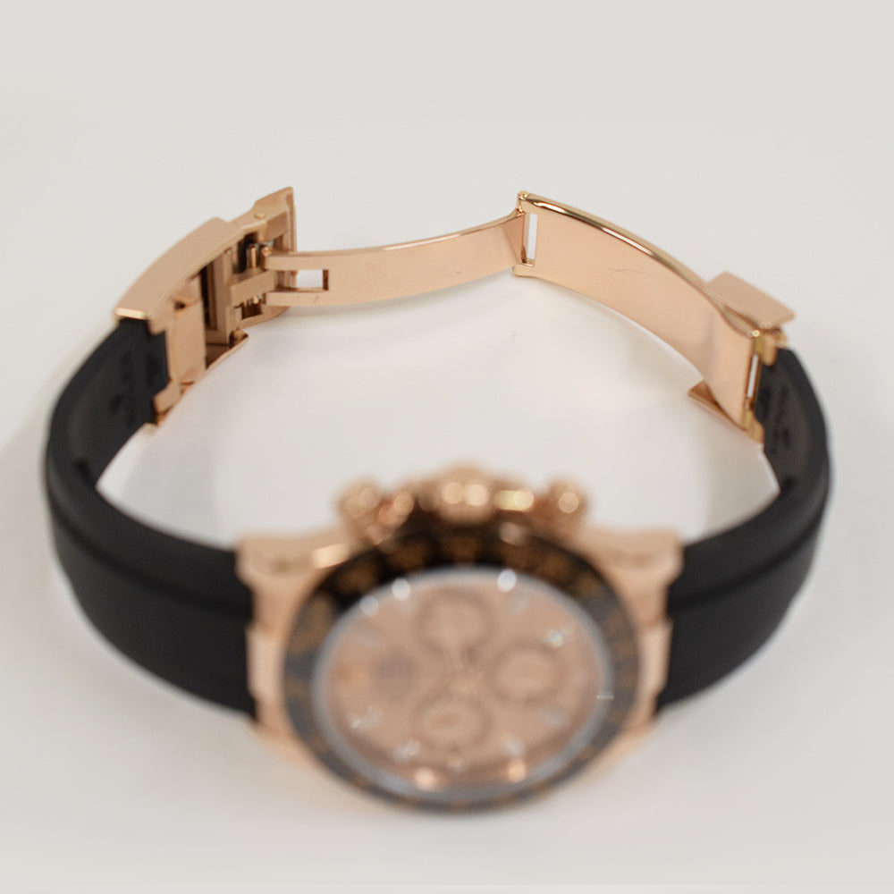 Daytona Rose Gold Black Ceramic Bezel with Rubber Strap 116515LN