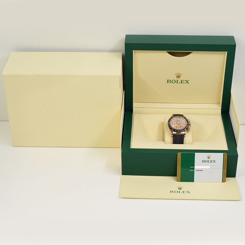 Daytona Rose Gold Black Ceramic Bezel with Rubber Strap 116515LN