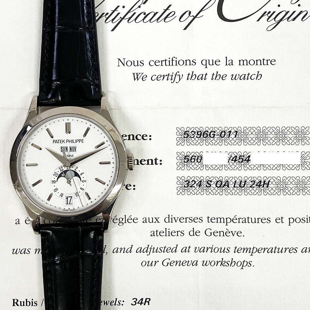 Annual Calendar 38.5mm Moon Phases White Gold 5396G-011