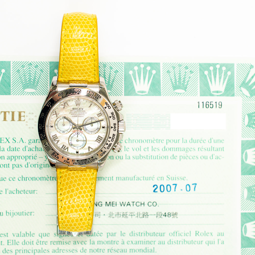 Daytona White Gold "Beach Edition" Yellow Mother of Pearl Dial 116519