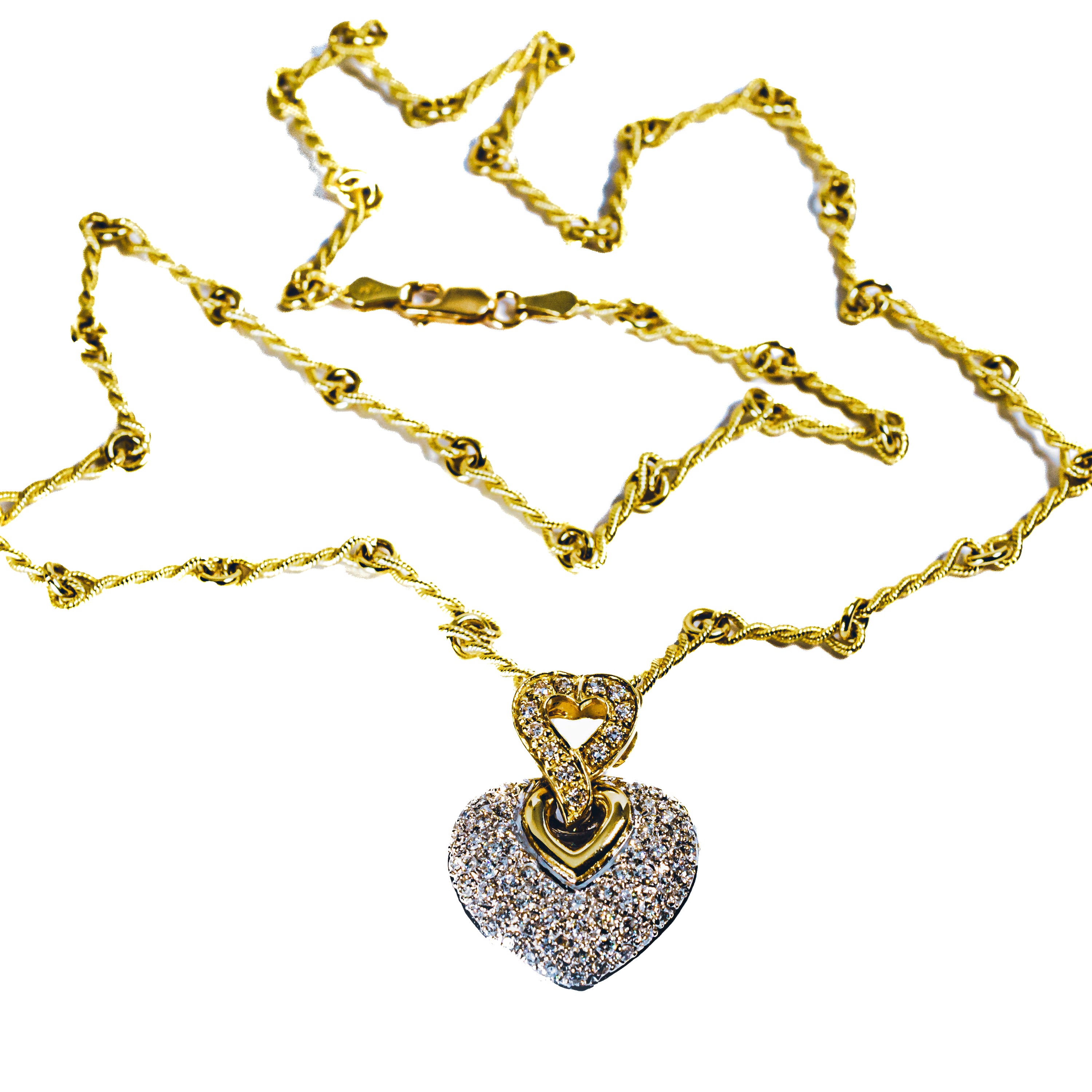 18kt Two Tone Gold Diamond Double Heart Necklace