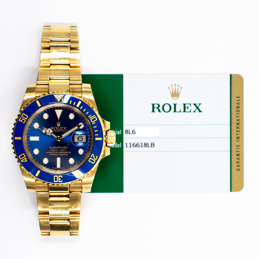 Submariner Date 40mm Blue Ceramic Bezel Yellow Gold 116618LB
