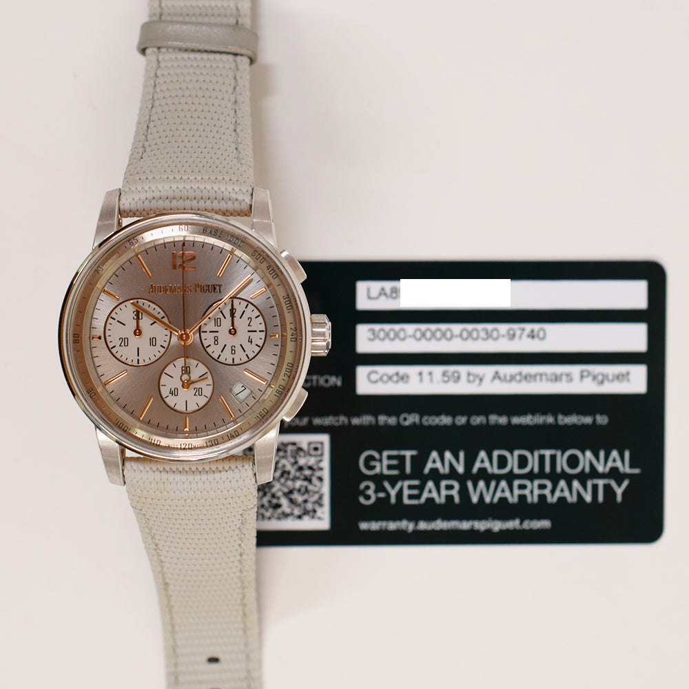 Code 11.59 41mm Chronograph Rose Gold Case White Gold Bezel/Lugs/Caseback 26393CR.OO.A008KB.01