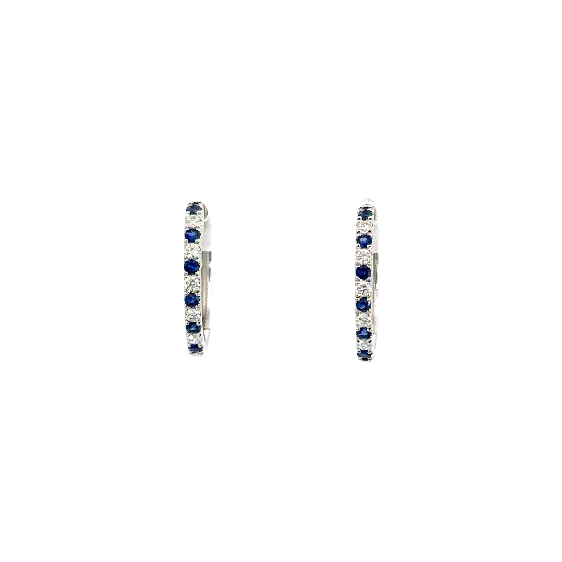 14K White Gold Diamond & Sapphire .25ct Hoops