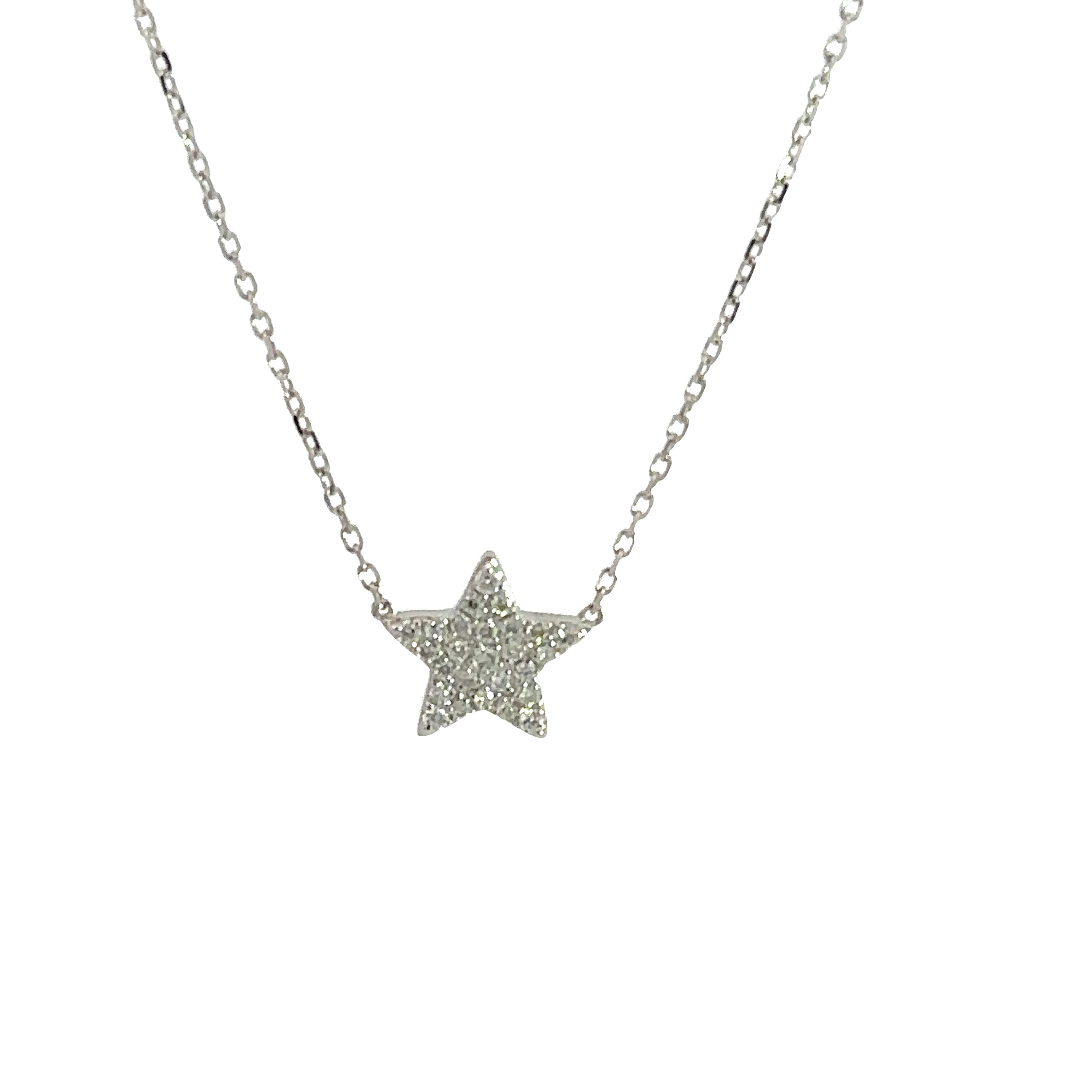 18k White Gold Pave Set Diamond Star Necklace