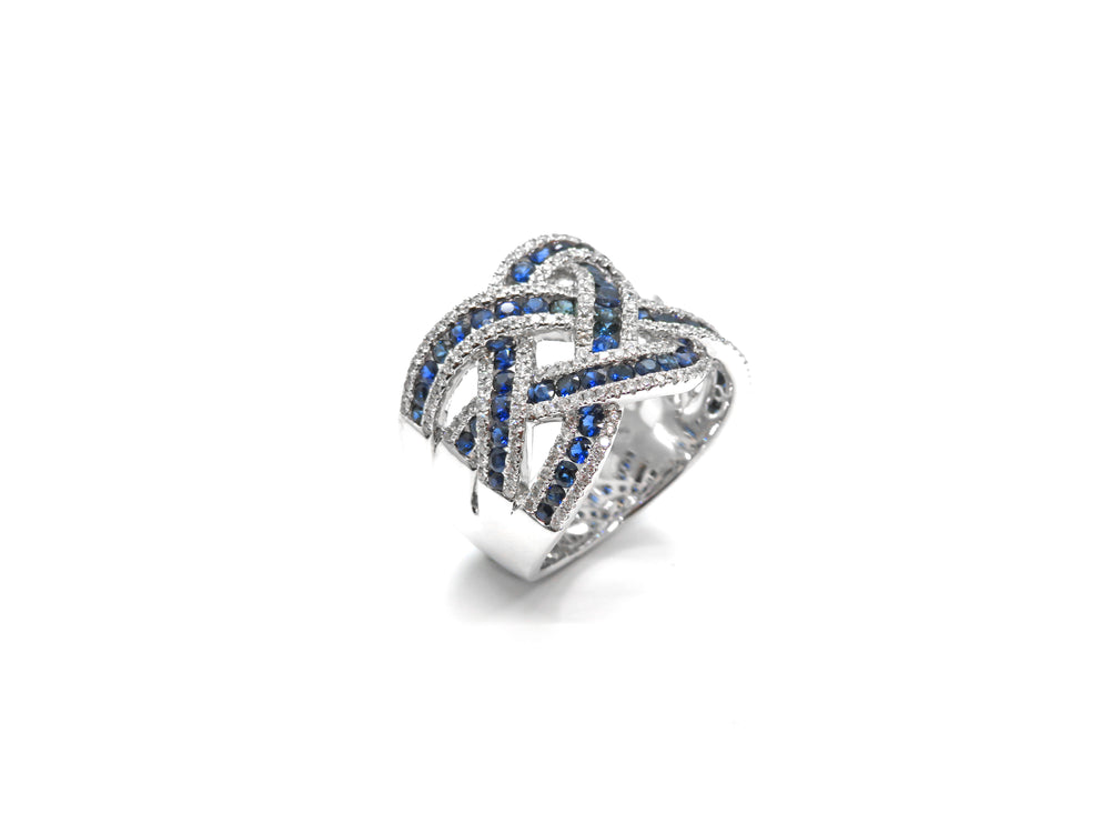 14kt White Gold Braided Style Sapphire & Diamond Fashion Ring