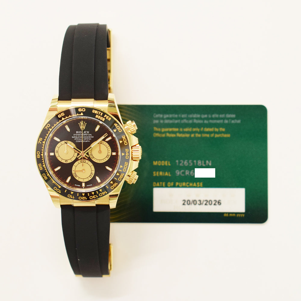 Daytona Yellow Gold Black Ceramic Bezel with Rubber Strap 126518LN