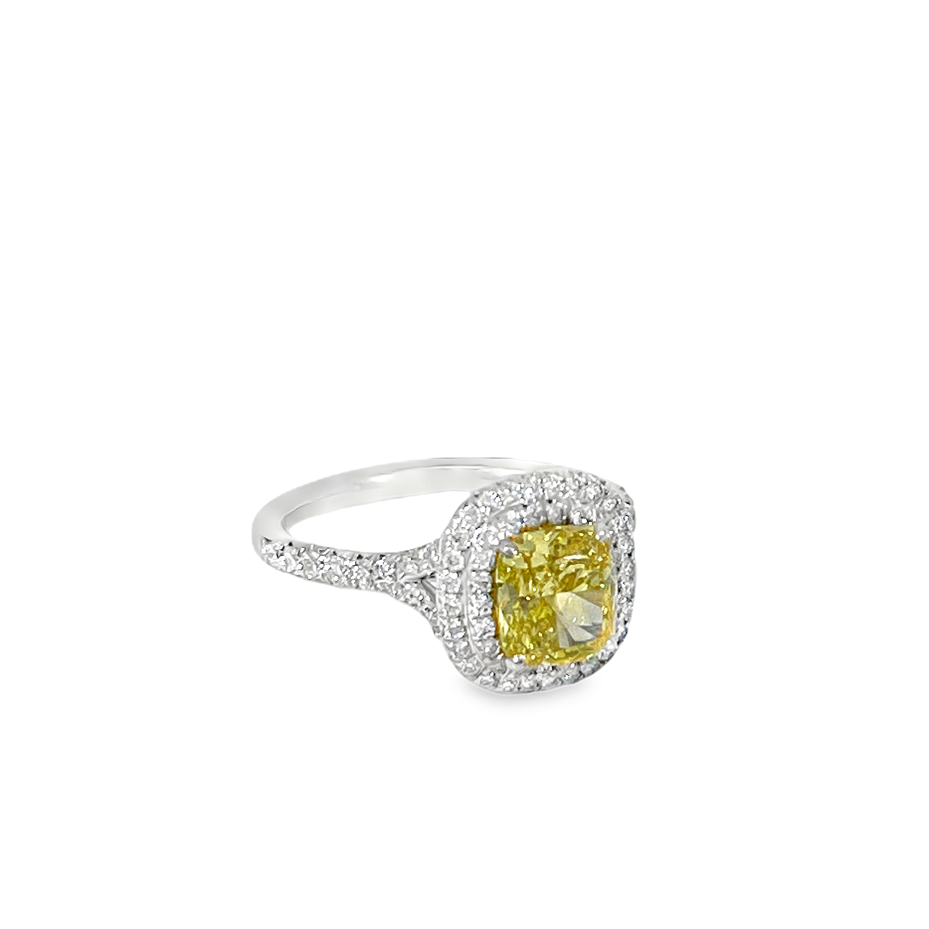 Estate Tiffany & Co. Soleste® 1.55 CT Fancy Yellow Cushion-Cut Diamond Double Halo Ring Approx. 3.00  CTTW
