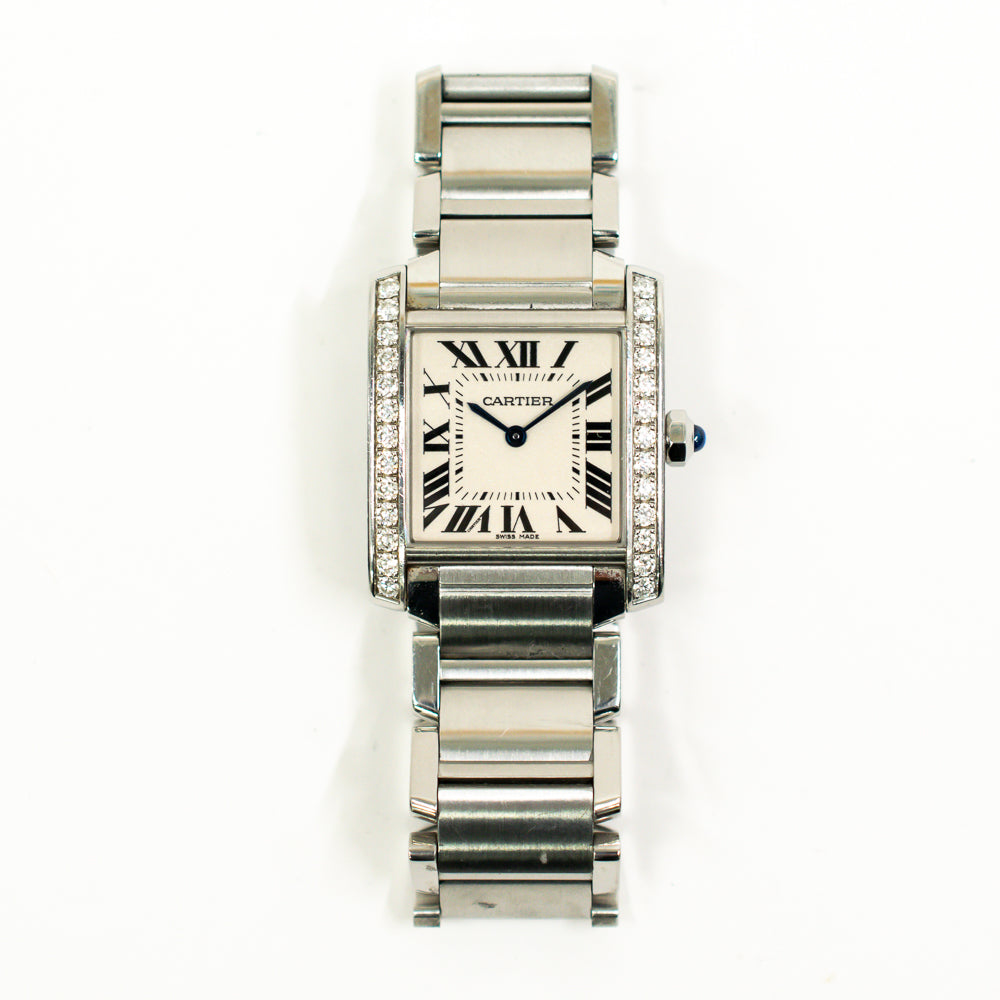 Tank Française Medium Quartz Diamond Bezel - Steel - 25mm x 30mm  W4TA0009