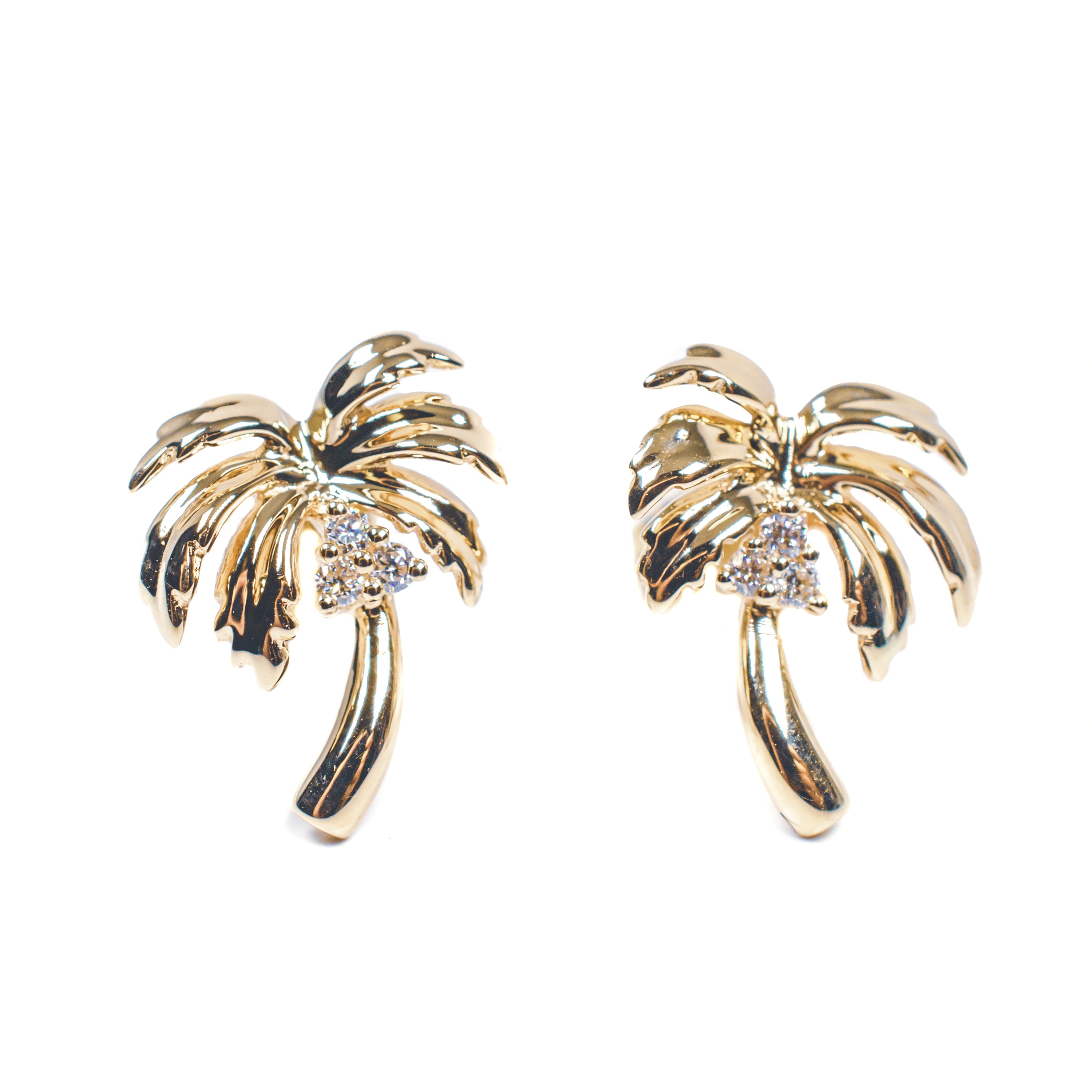 14kt Yellow Gold Palm Tree Diamond Earrings