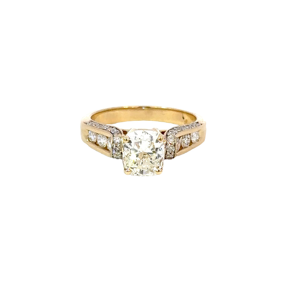 14kt yg eng. Ring 1.66ct Cushi