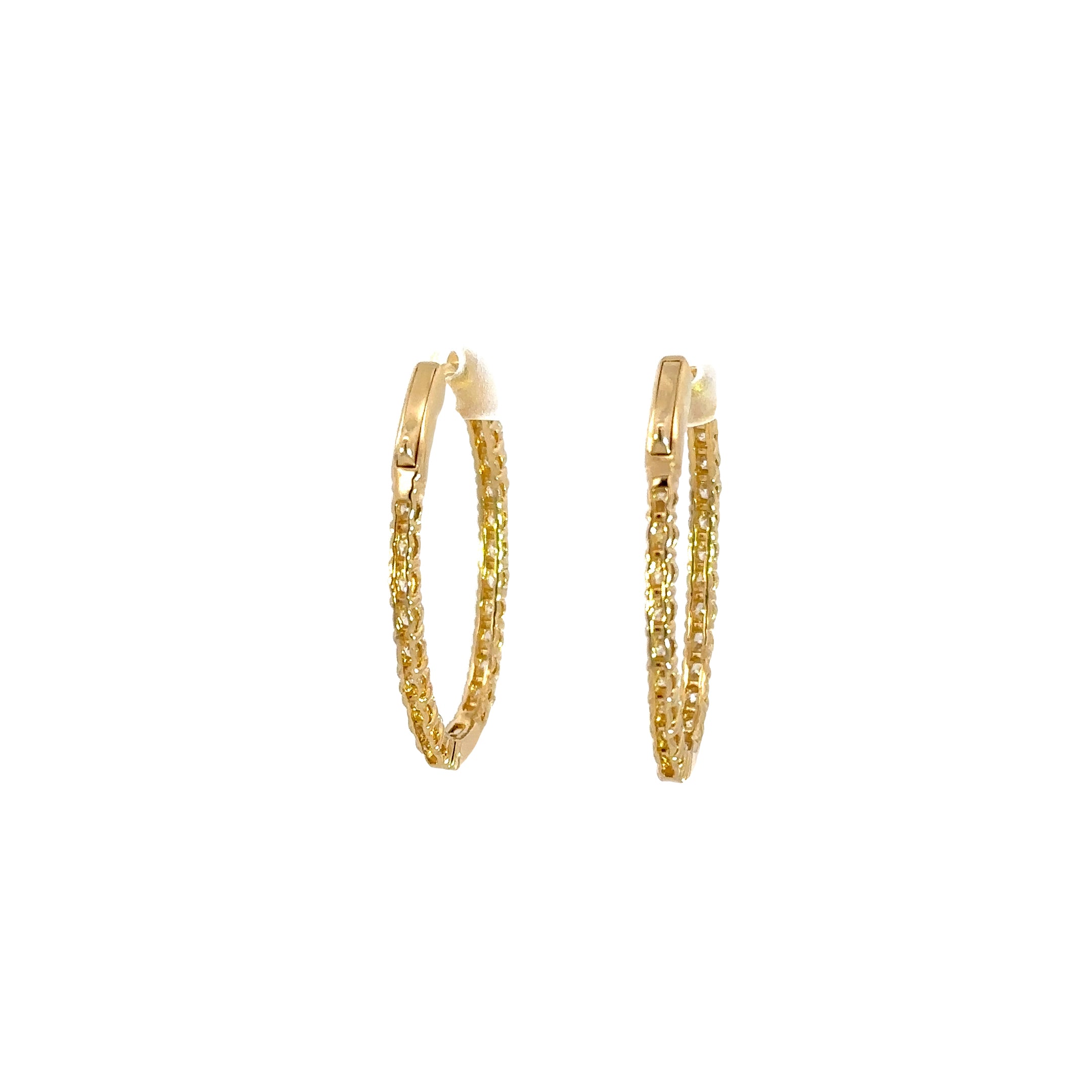 14k Yellow Gold In / Out Diamond Hoop Earrings 2.00 cttw