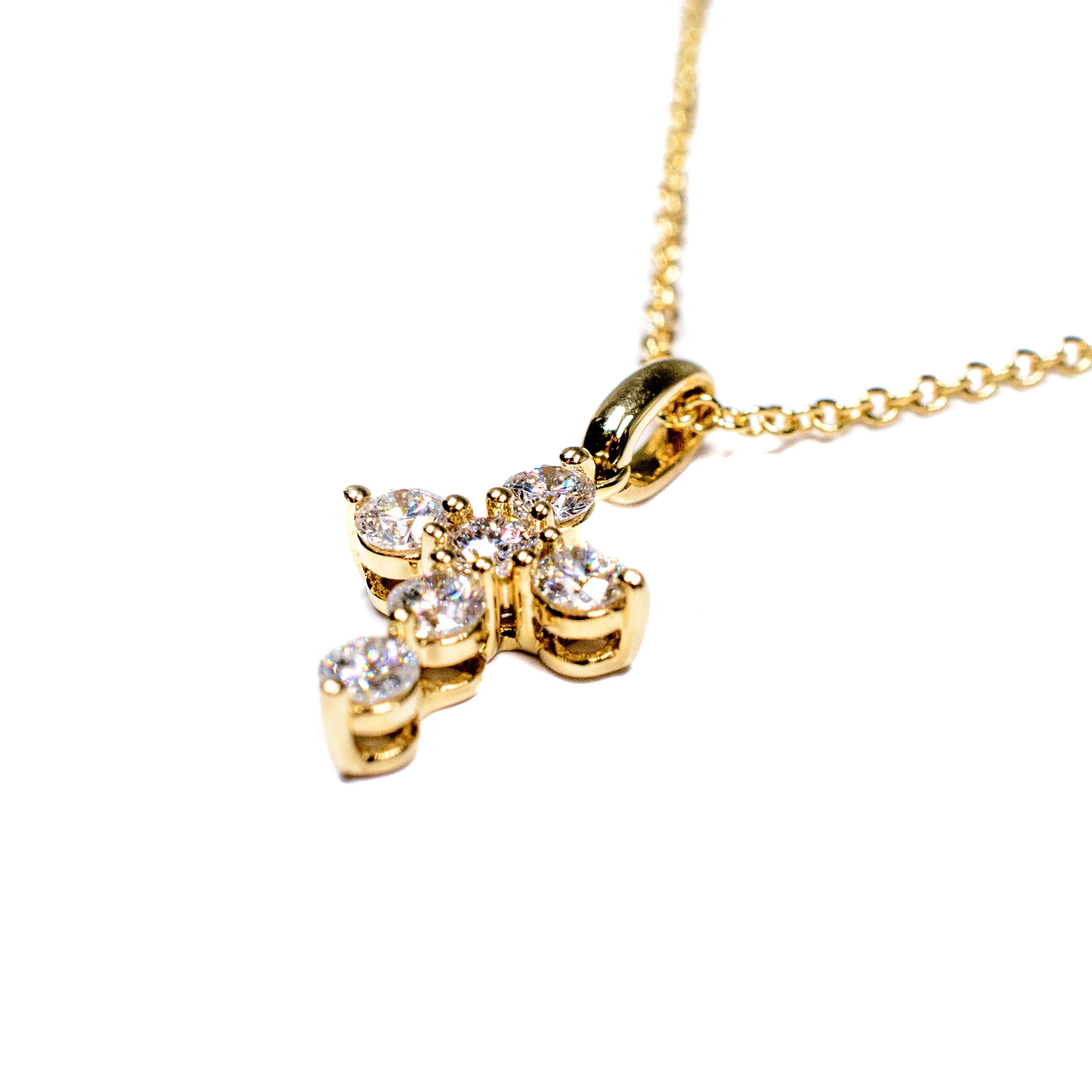 14kt Yellow Gold Six Diamond Cross Pendant Necklace
