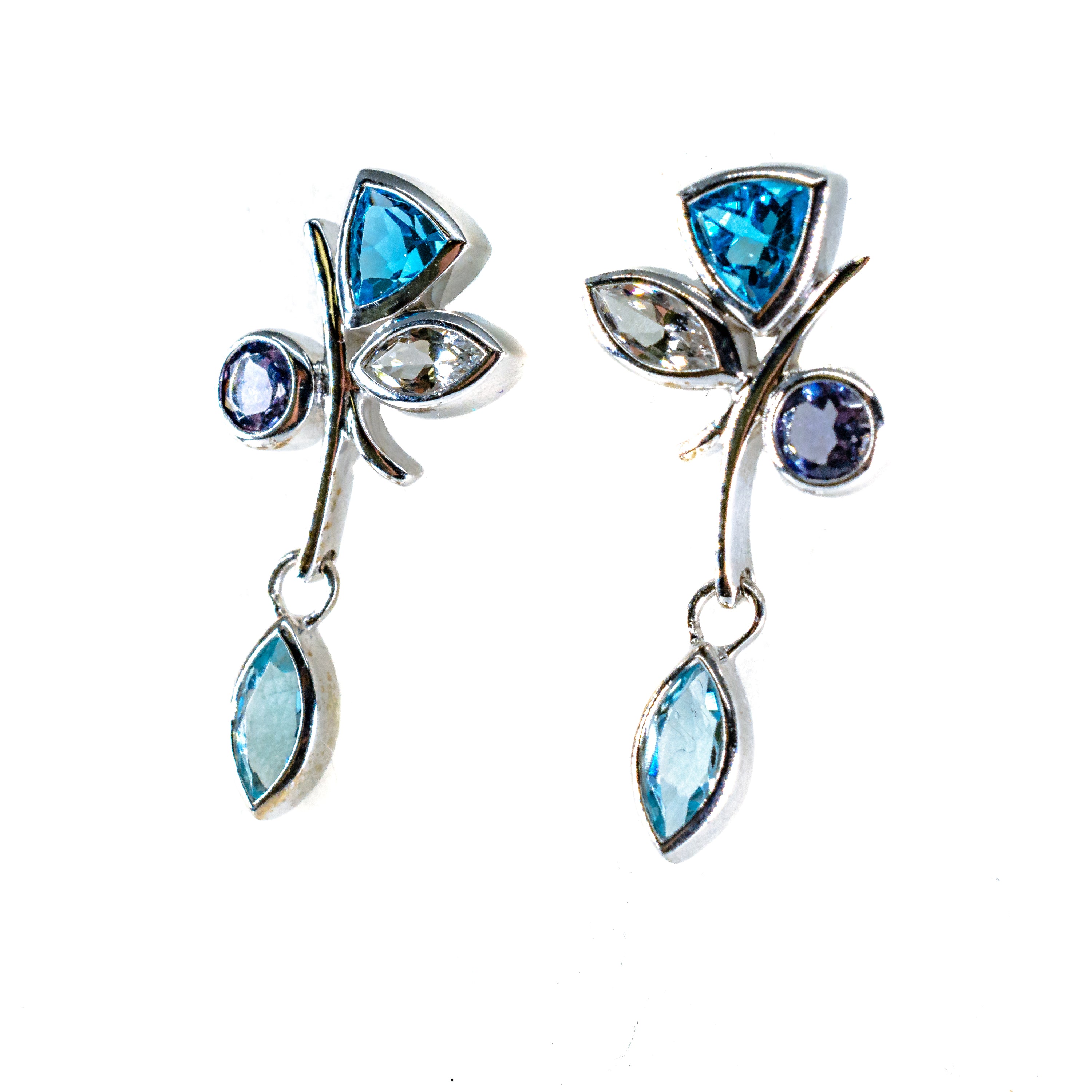 Silver Dangle Petals with Blue-White Topaz and Iolite