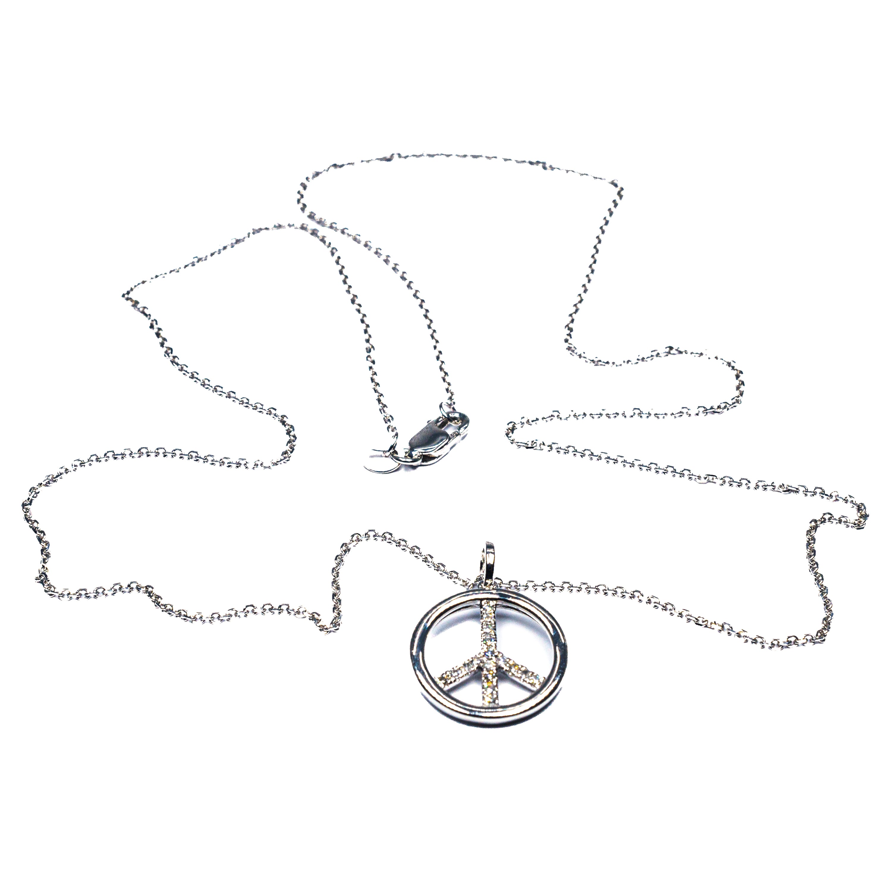 14kt White Gold Diamond Peace Sign Necklace