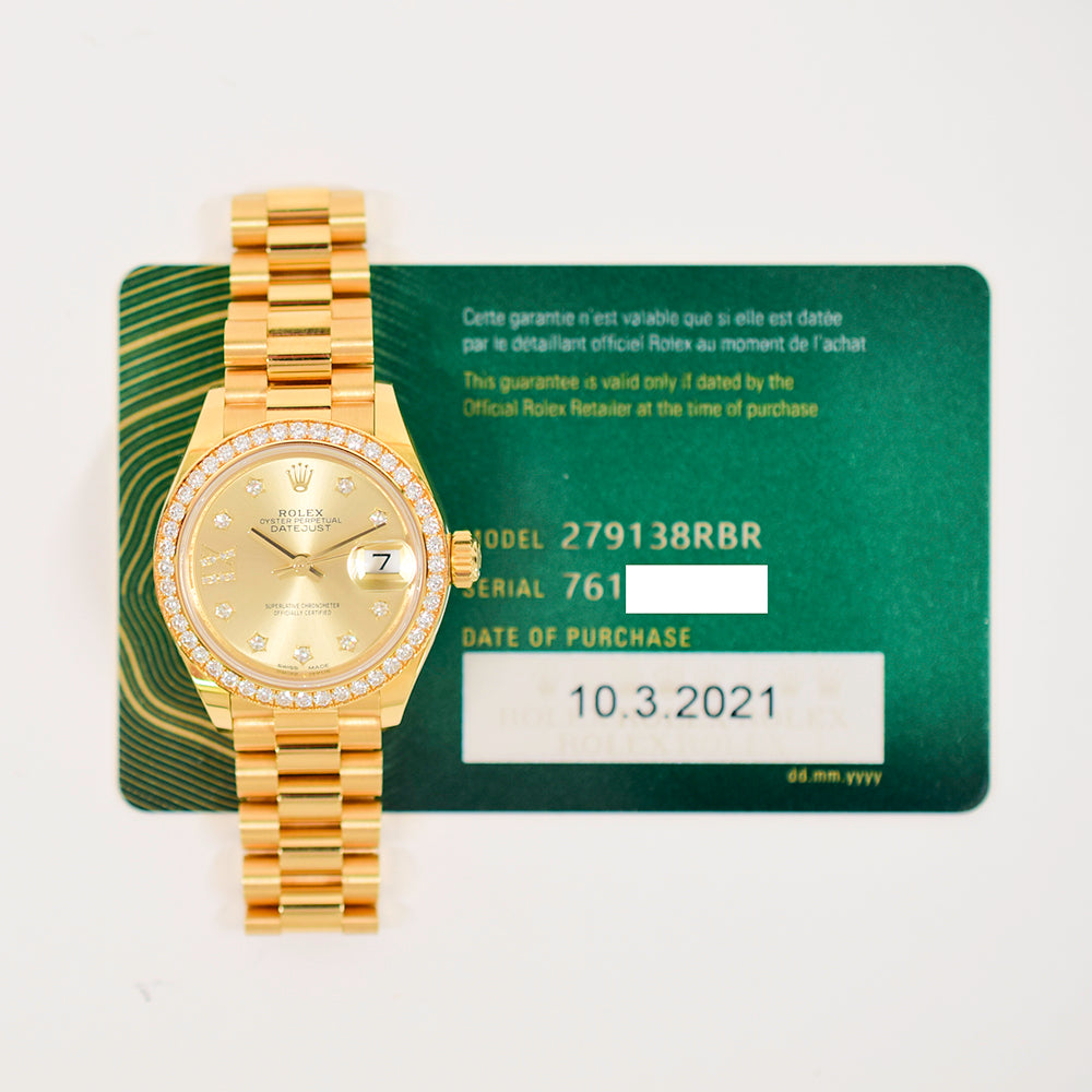 Datejust 28mm Diamond Bezel Yellow Gold 279138RBR
