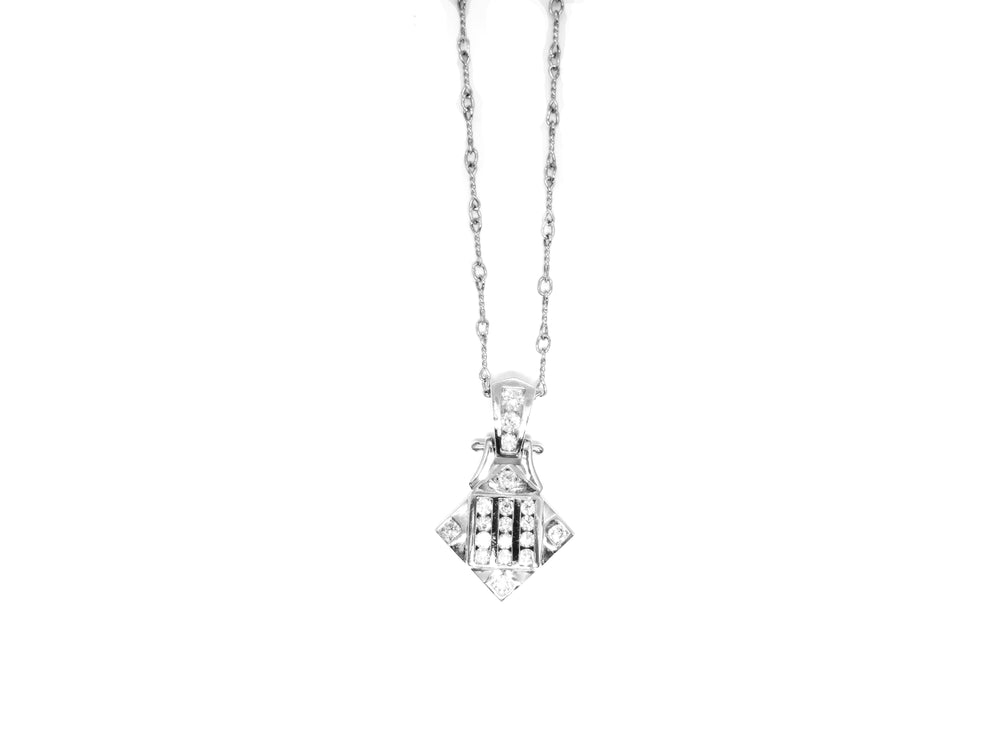 18kt White Gold Art Deco Style Pendant Necklace