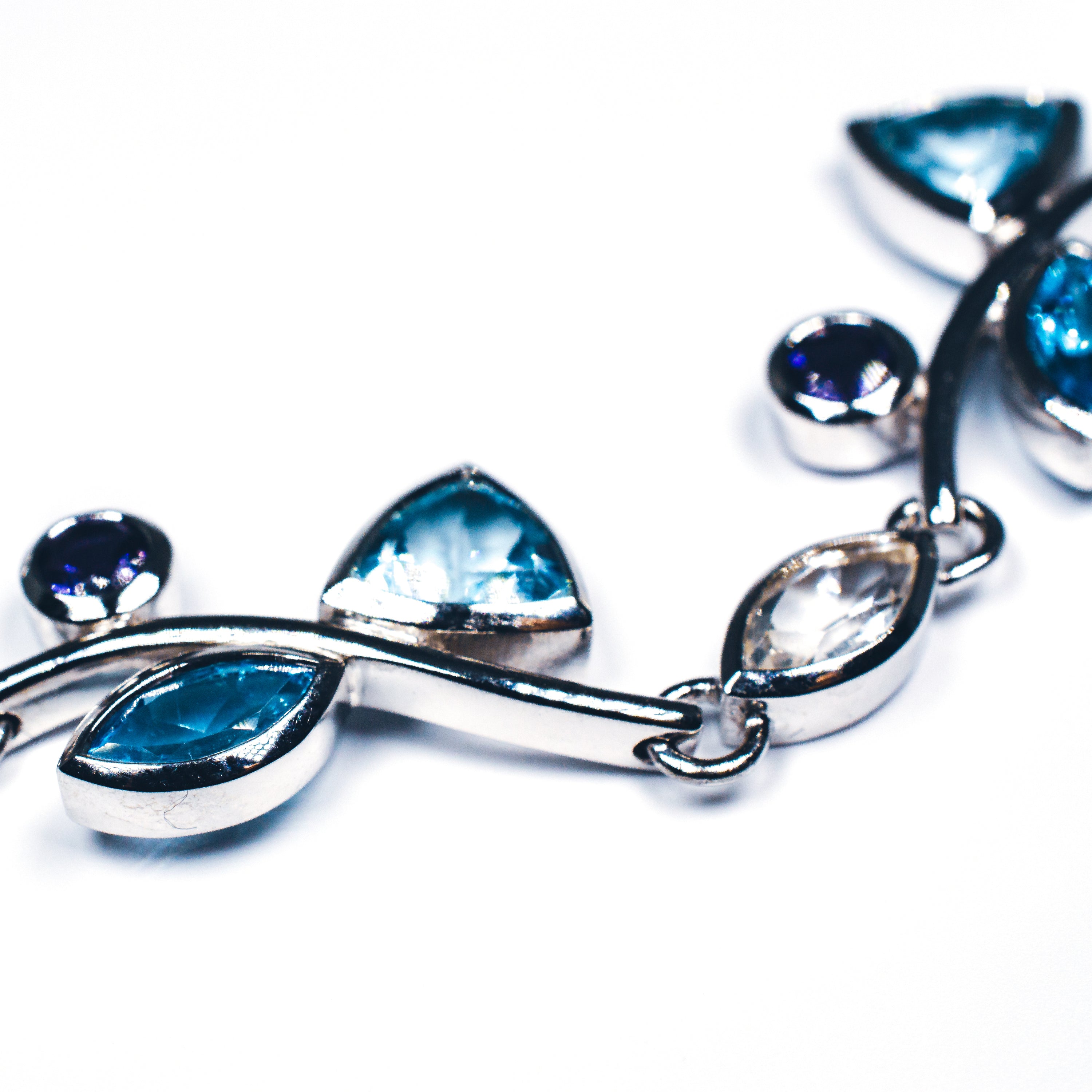 Silver Petals Necklace with Blue-Sky Topaz & Iolite