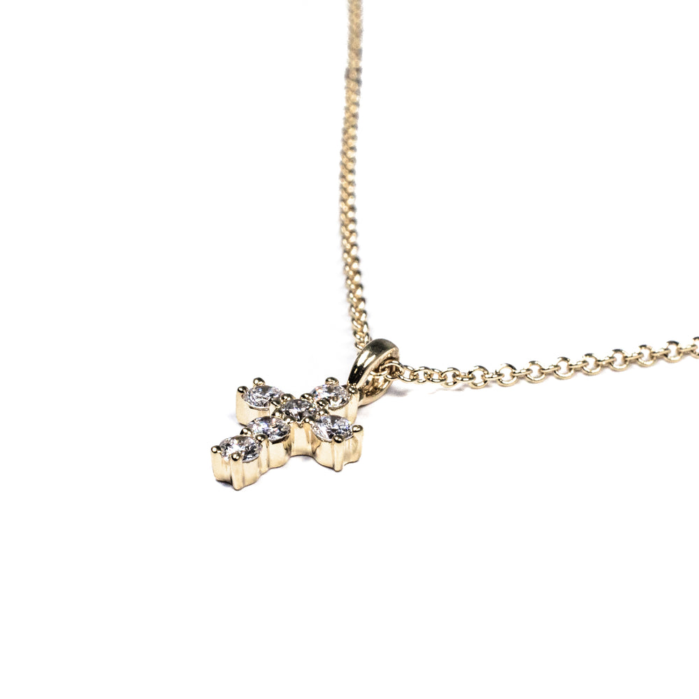 18kt Yellow Gold Diamond Cross Pendant Necklace