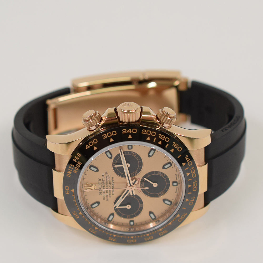 Daytona Rose Gold Black Ceramic Bezel with Rubber Strap 116515LN