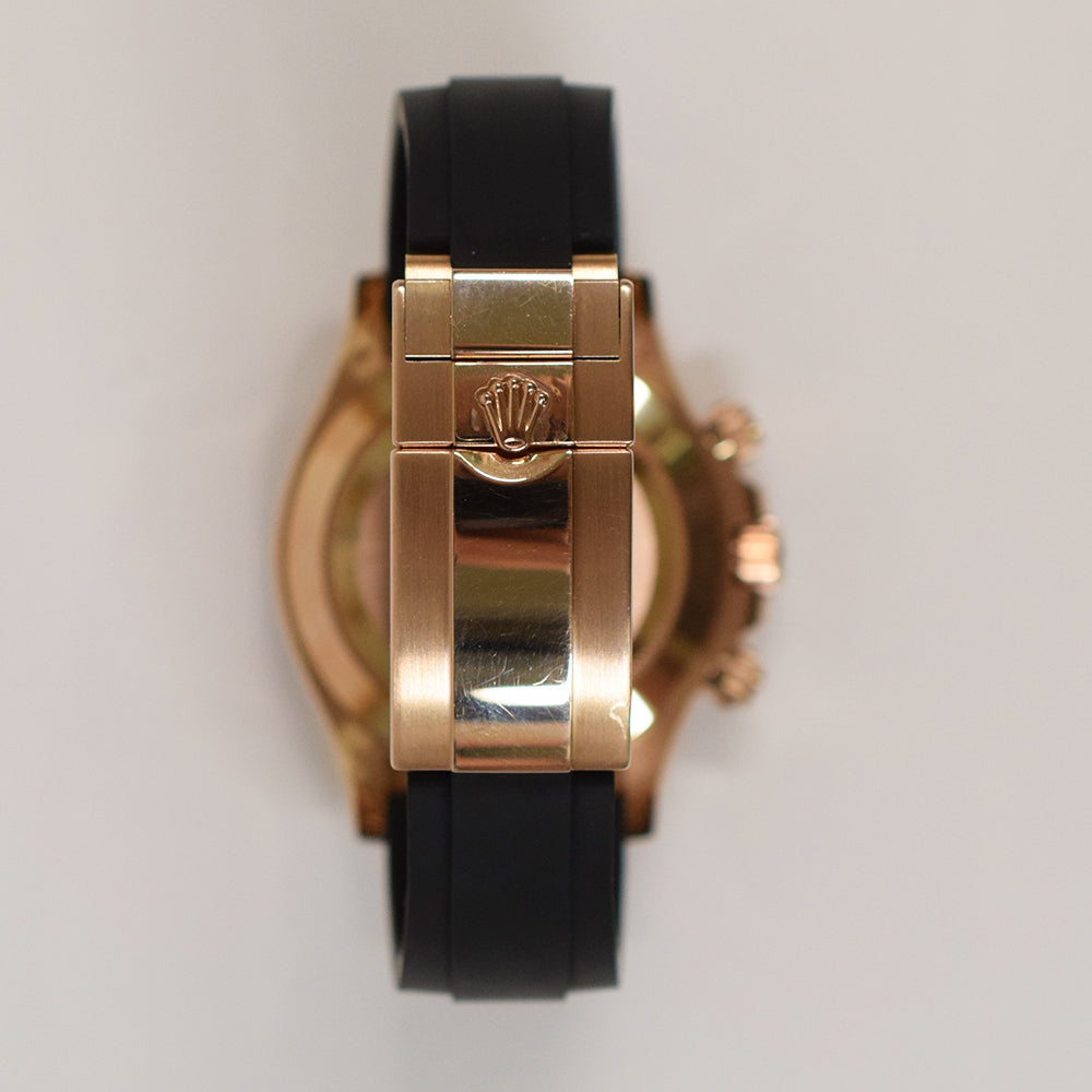 Daytona Rose Gold Black Ceramic Bezel with Rubber Strap 116515LN