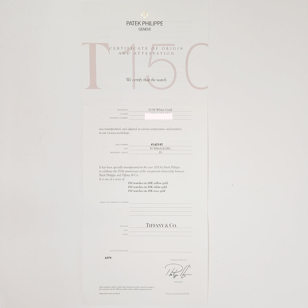 Annual Calendar with Tiffany & Co. 36mm White Gold 5150G