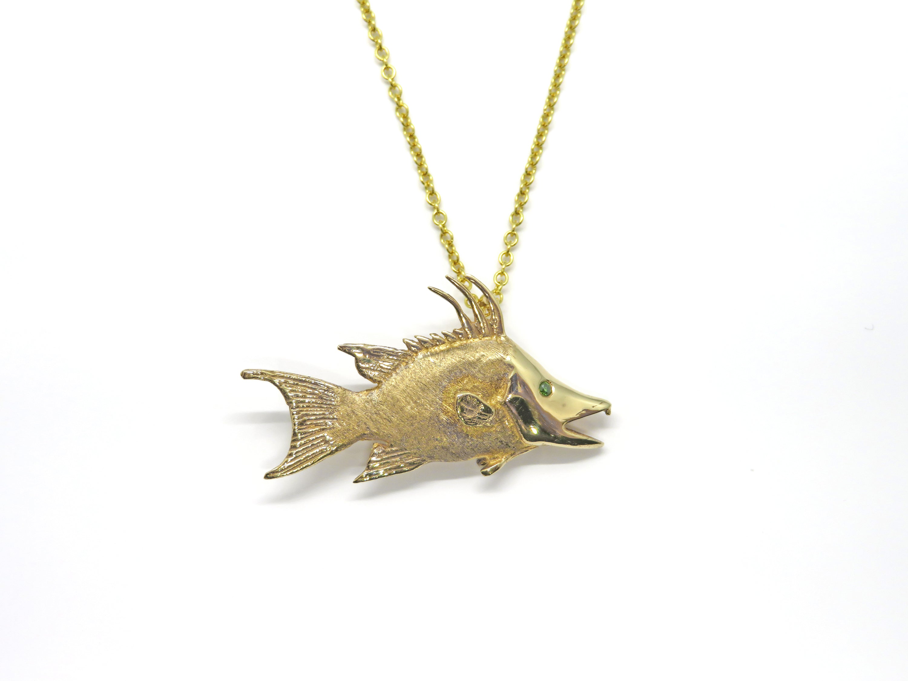 18kt Yellow Gold Hog Snapper Fish Pendant Necklace