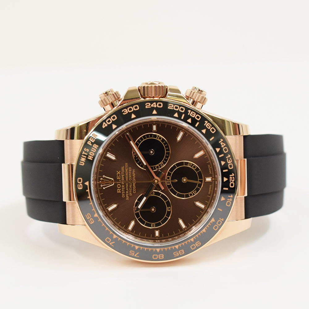 Daytona Rose Gold Black Ceramic Bezel with Rubber Strap 126515LN