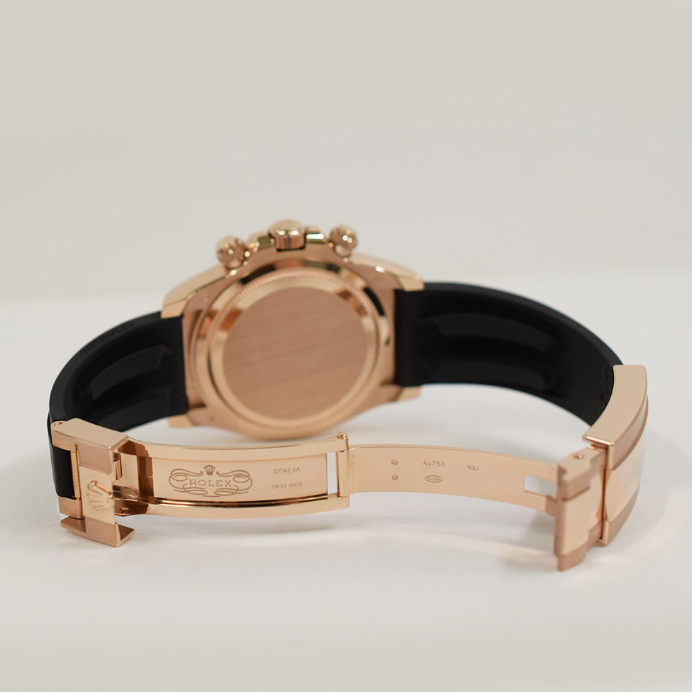 Daytona Rose Gold Black Ceramic Bezel with Rubber Strap 126515LN