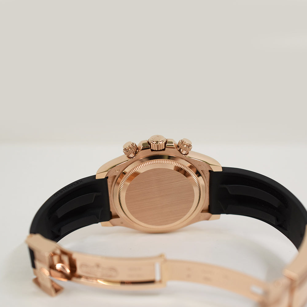 Daytona Rose Gold Black Ceramic Bezel with Rubber Strap 126515LN
