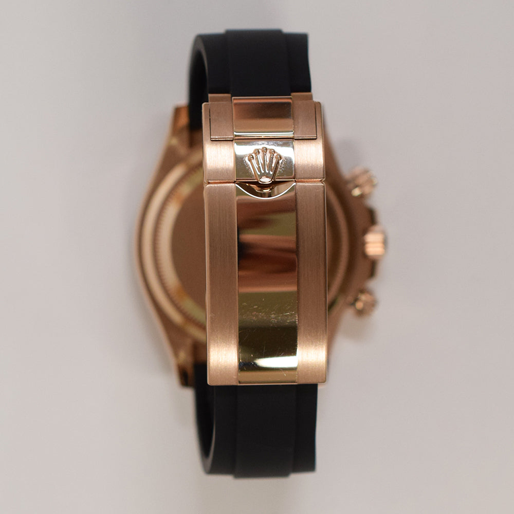 Daytona Rose Gold Black Ceramic Bezel with Rubber Strap 126515LN