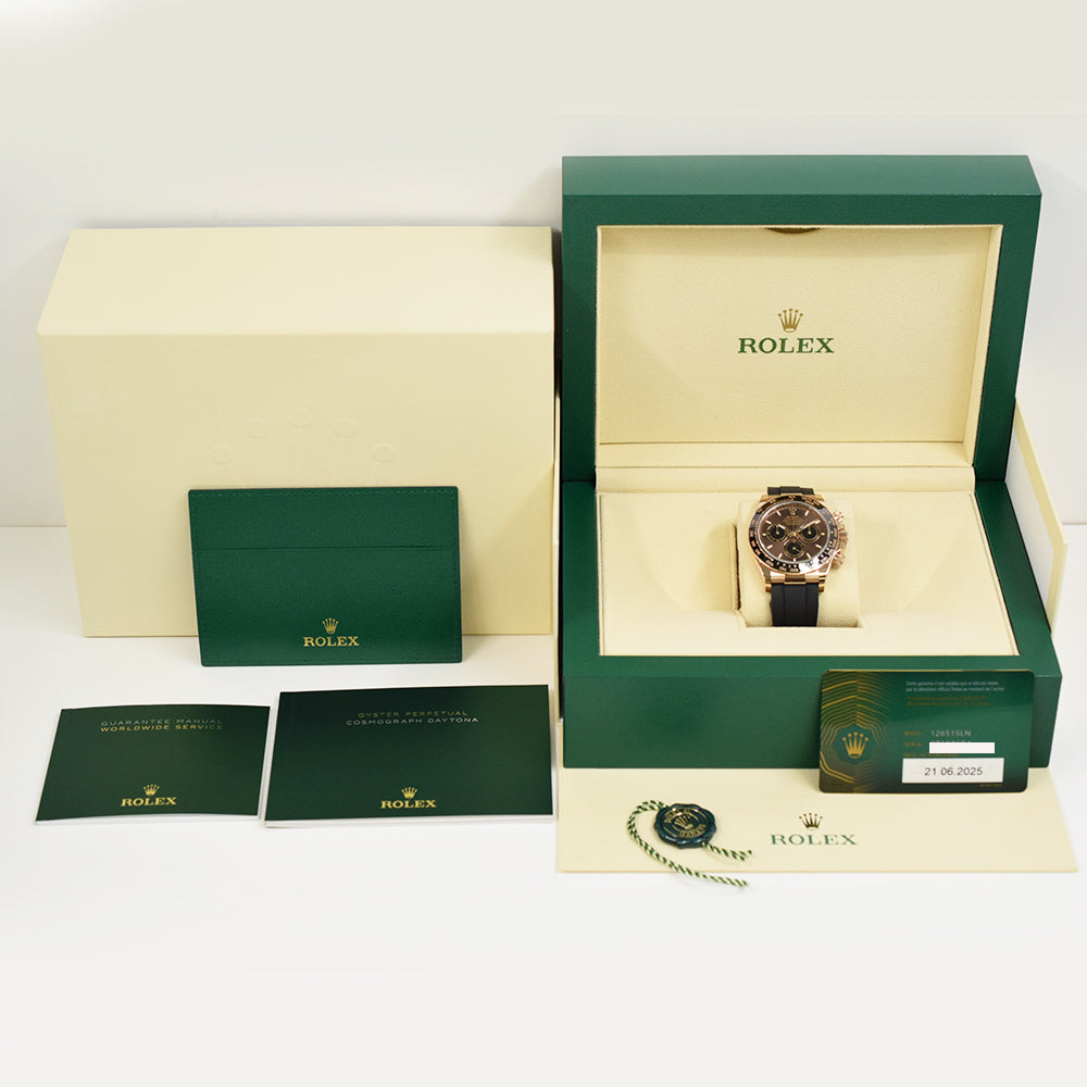 Daytona Rose Gold Black Ceramic Bezel with Rubber Strap 126515LN