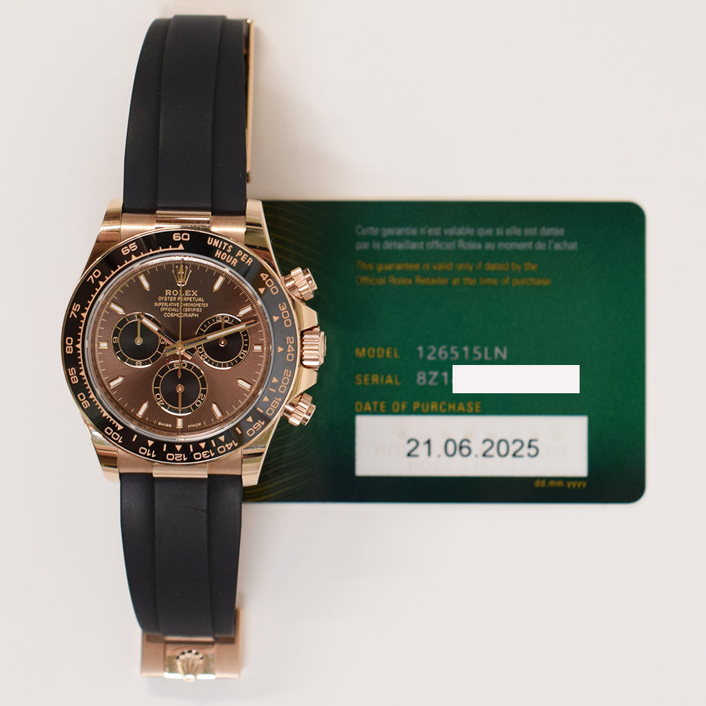 Daytona Rose Gold Black Ceramic Bezel with Rubber Strap 126515LN