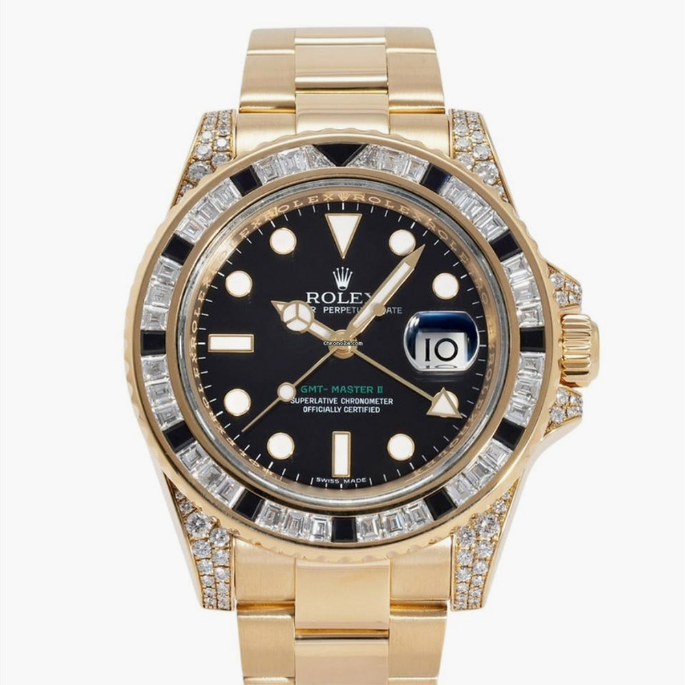 GMT-Master II 40mm Diamond & Black Sapphire Bezel Diamond Lugs Yellow Gold 116758SANR