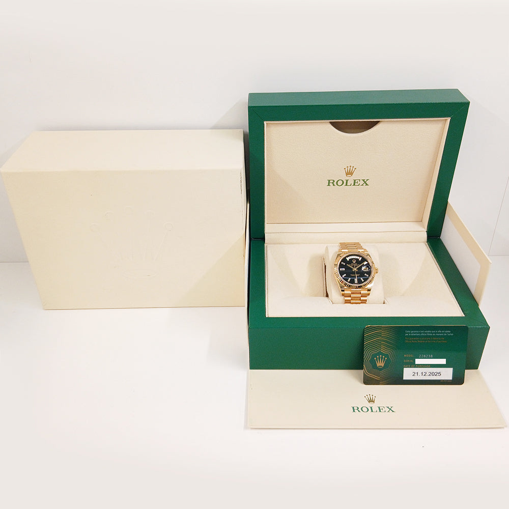 Day-Date President 40mm Onyx  Baguette Diamond Dial Yellow Gold 228238A