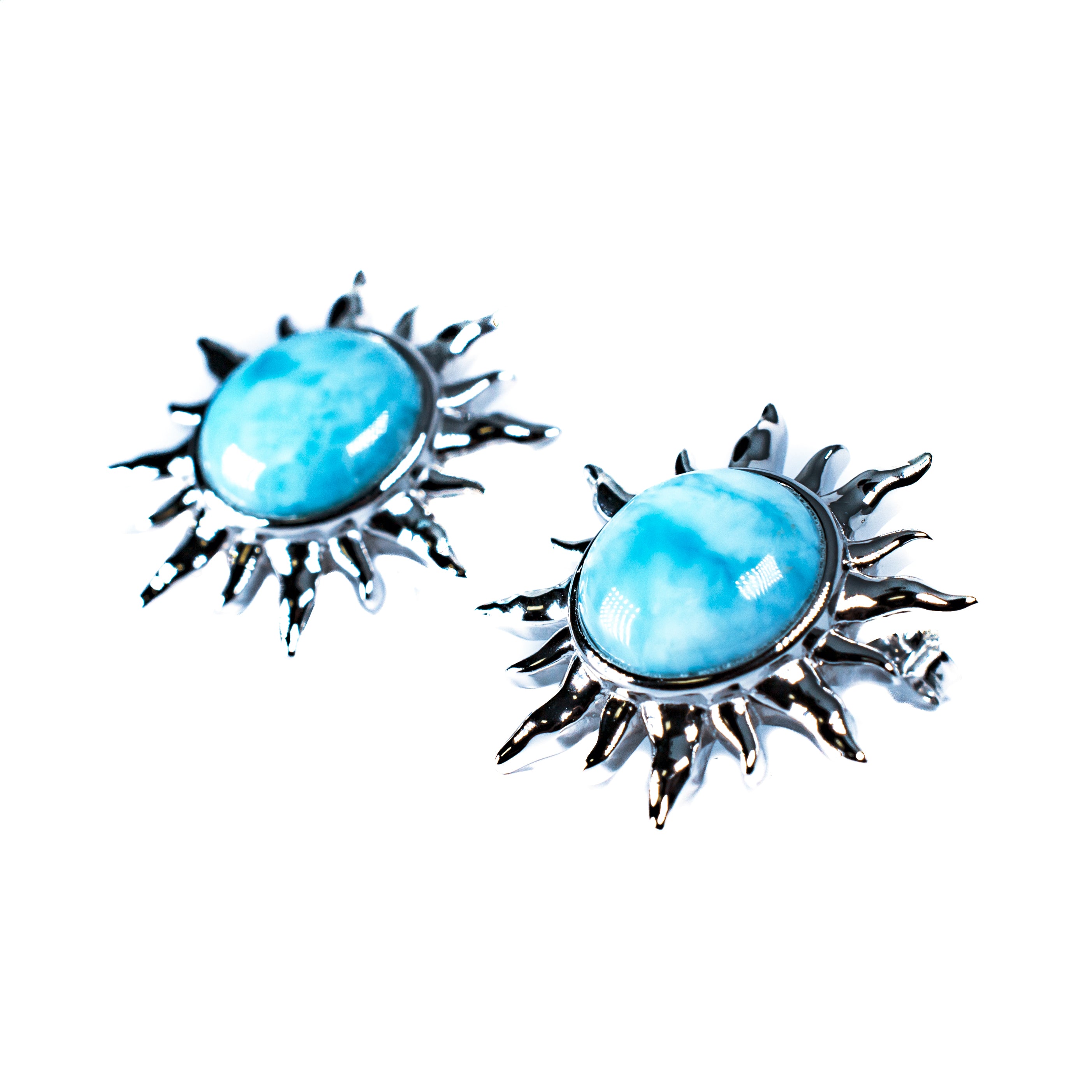 Sterling Silver Sunburst Larimar Earrings