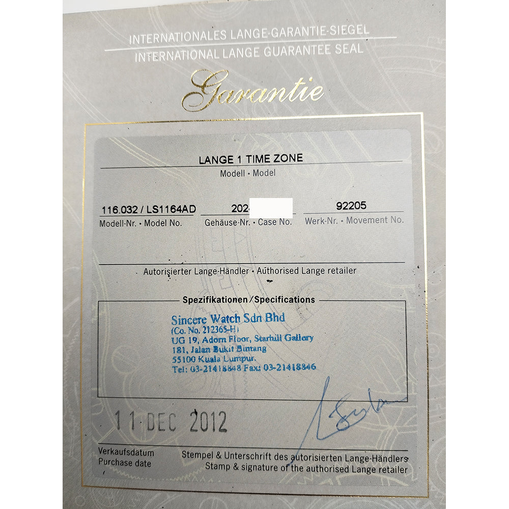 Lange 1 Time Zone 41.9mm Rose Gold Manually Winding 116.032