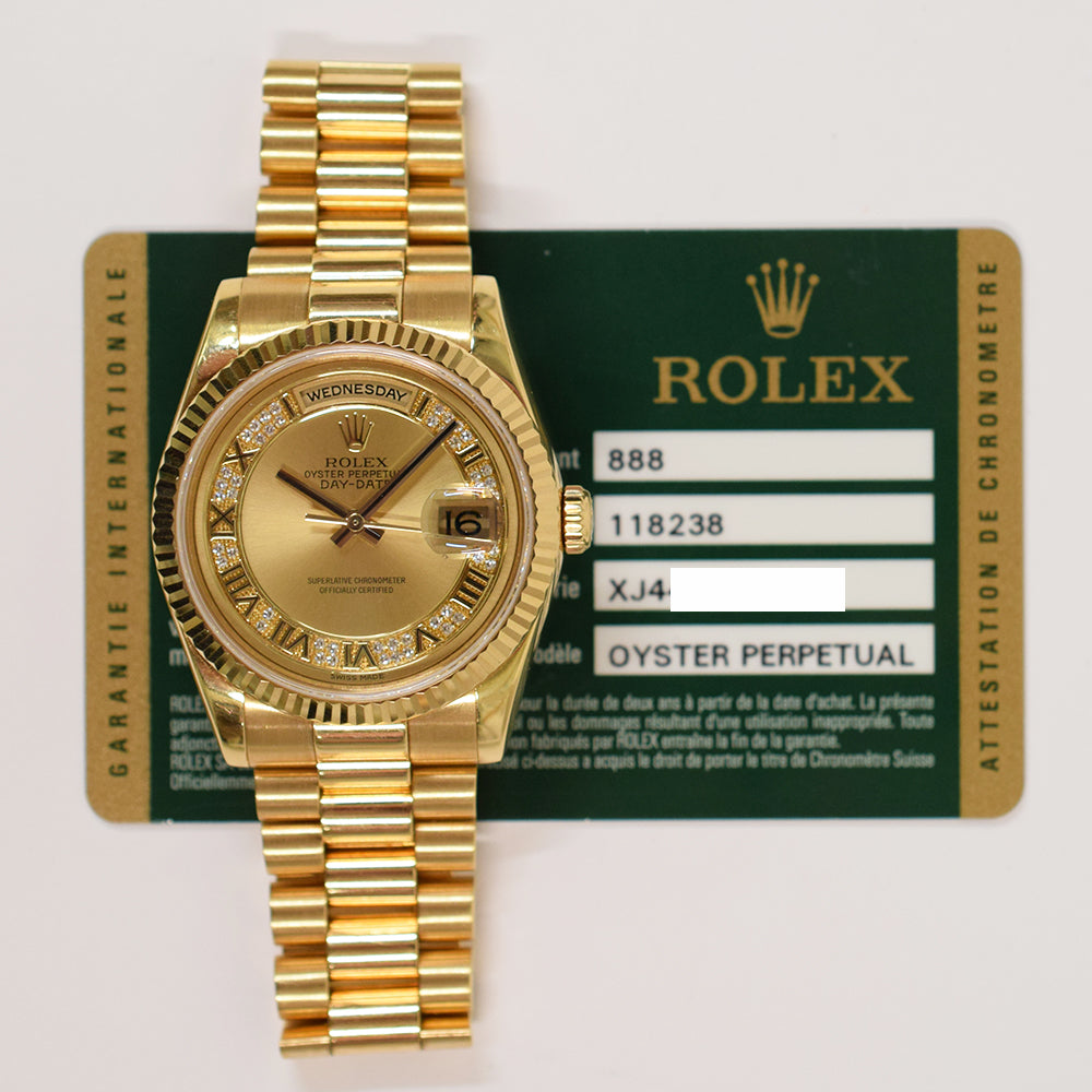 Day-Date President 36mm Yellow Gold Fluted Bezel 118238MR