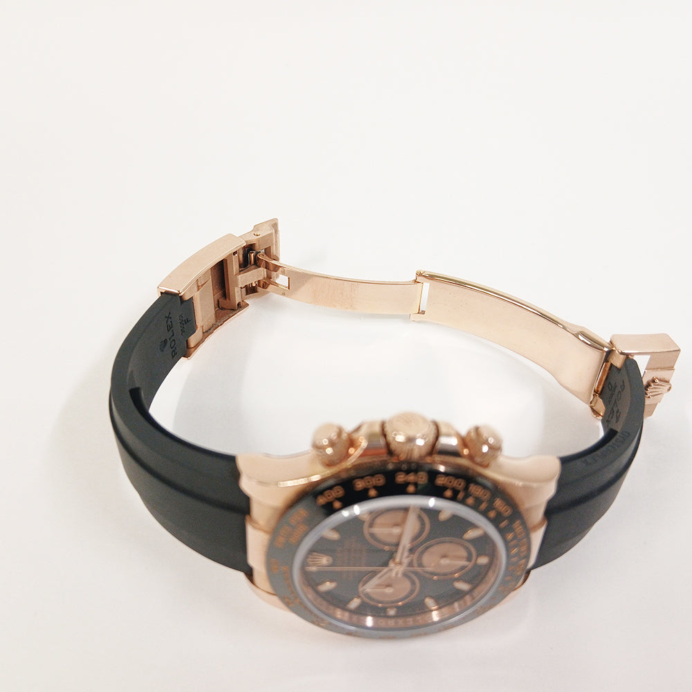 Daytona Rose Gold Black Ceramic Bezel with Rubber Strap 116515LN